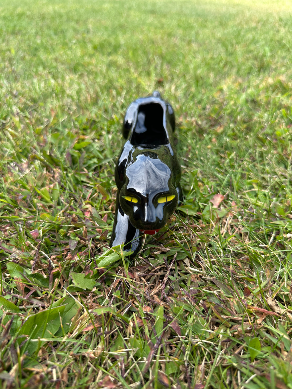 Vintage 50s Black Ceramic Panther Cat Red Ware Figurine