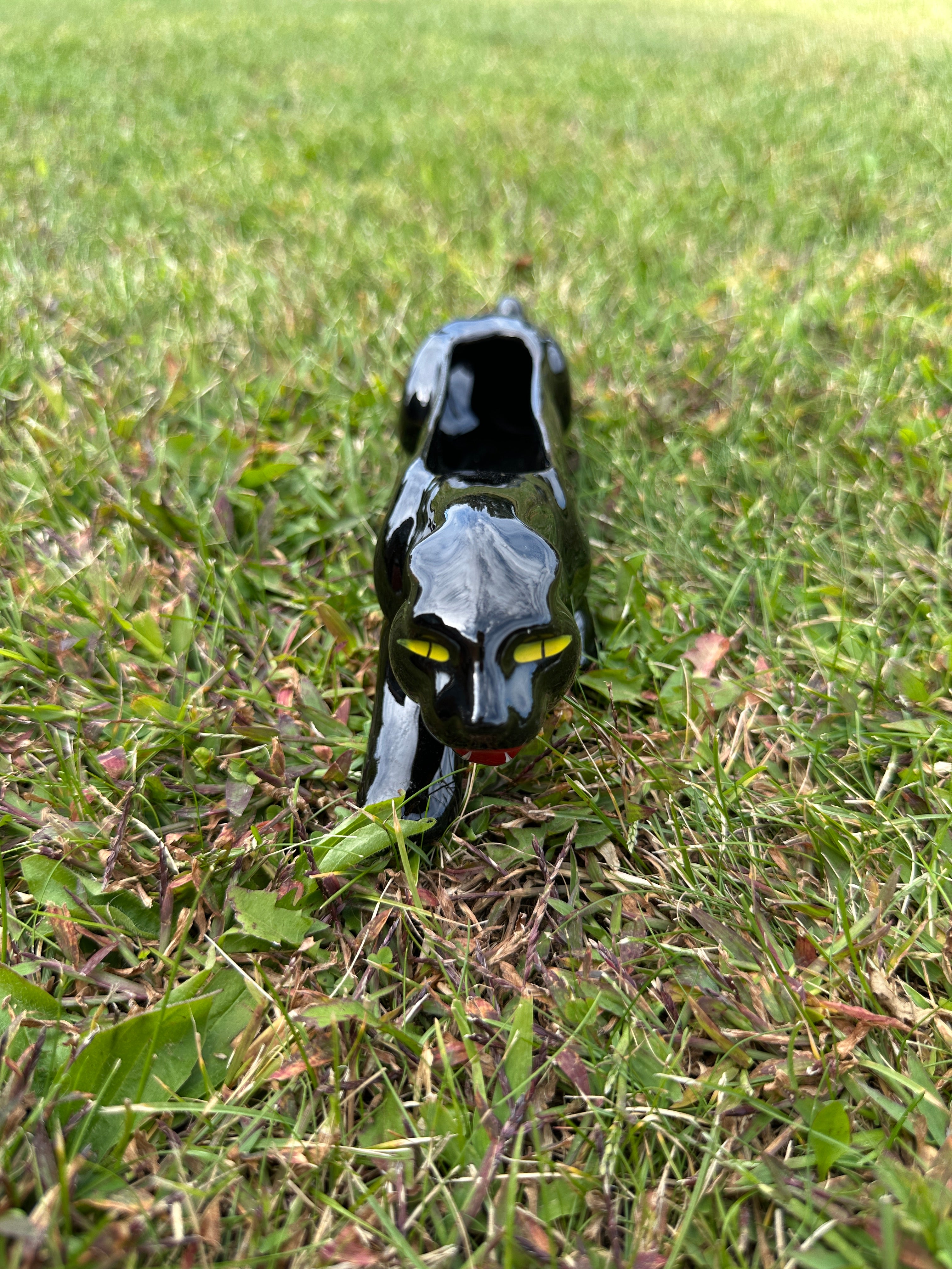 Vintage 50s Black Ceramic Panther Cat Red Ware Figurine