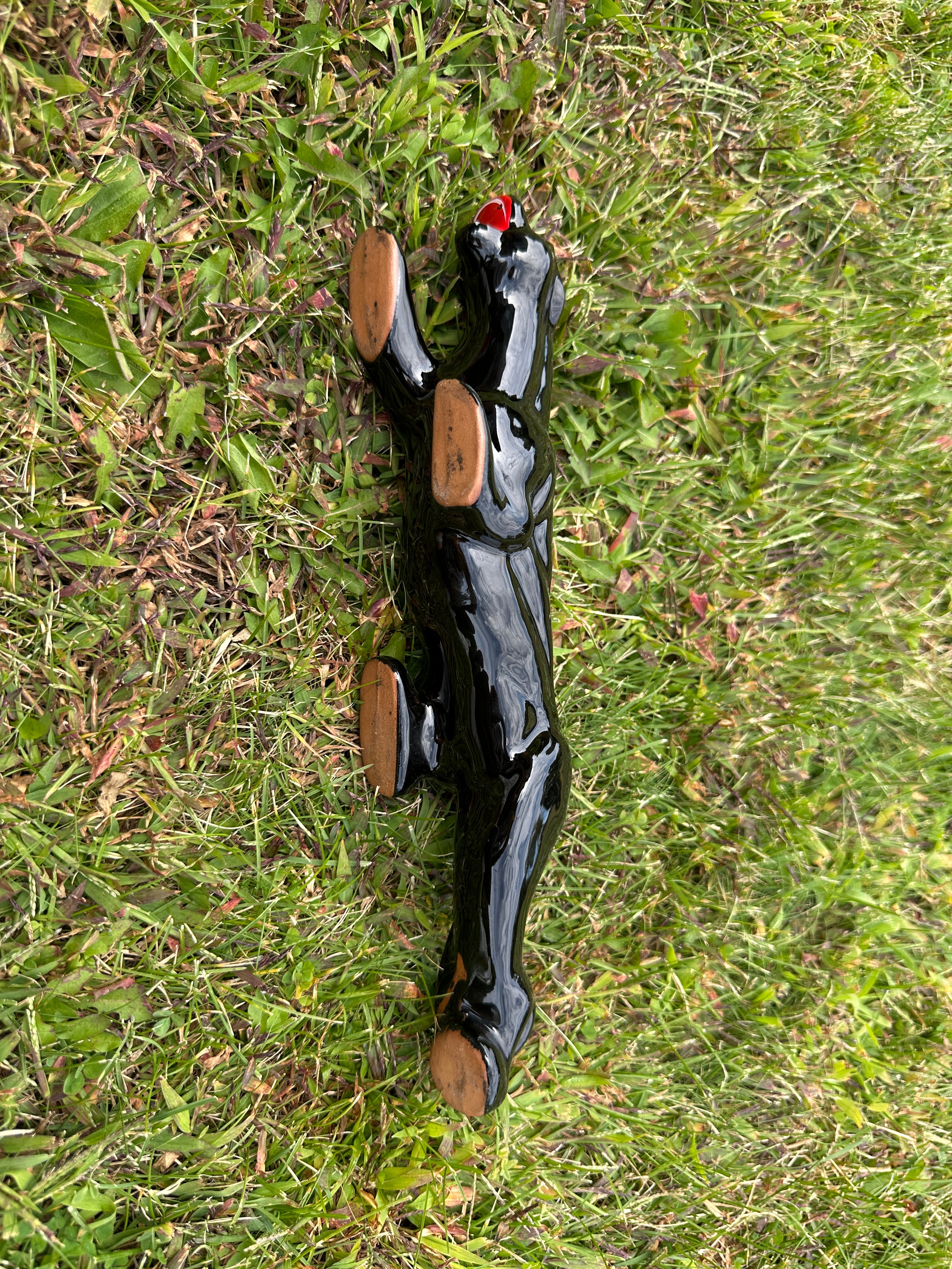 Vintage 50s Black Ceramic Panther Cat Red Ware Figurine