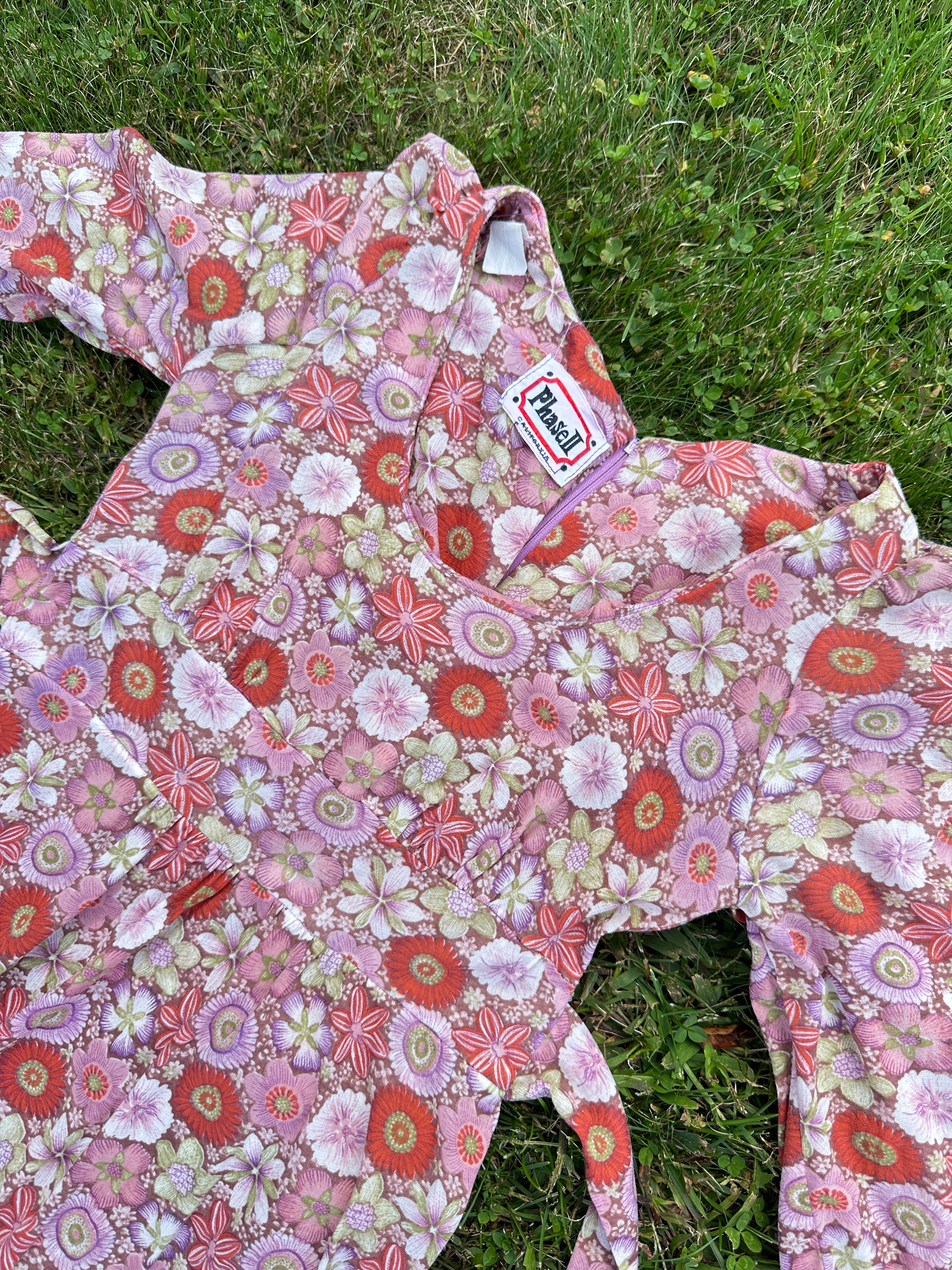 Vintage Phase II 1970s Style Floral Maxi Dress with Long Sleeves – Boho Cottagecore