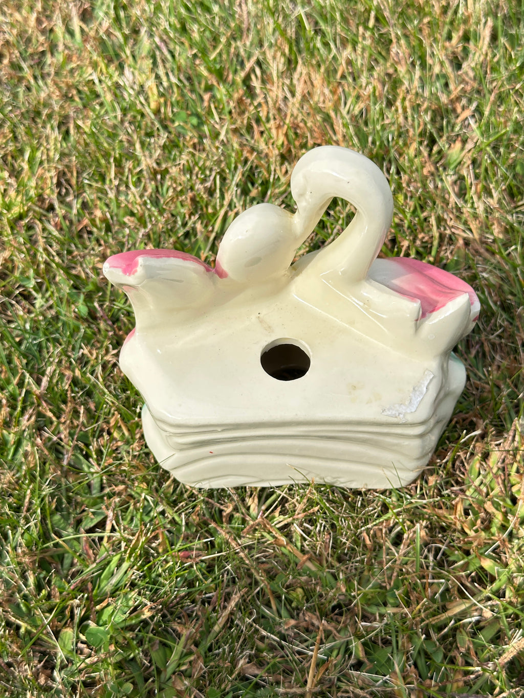 Vintage Pink Wing Ceramic Swan Figurine Pottery Vase