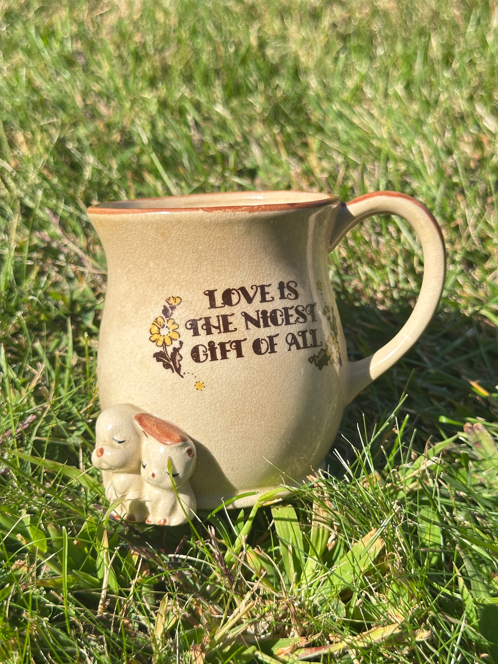 Vintage Ceramic Mug with Cat & Dog – “Love is the Nicest Gift of All”