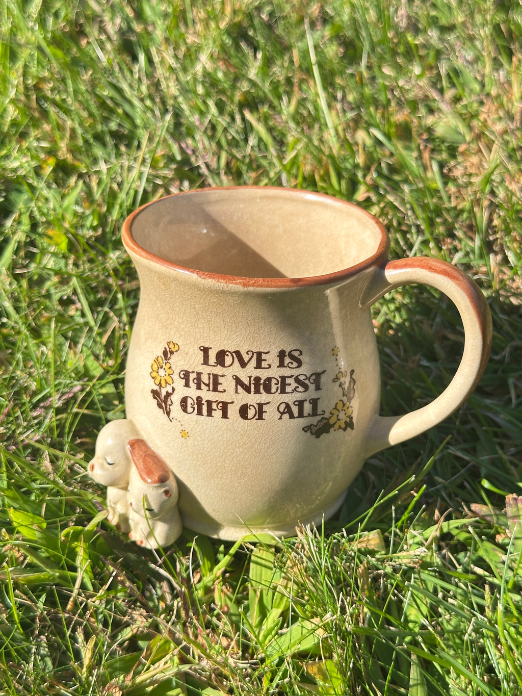 Vintage Ceramic Mug with Cat & Dog – “Love is the Nicest Gift of All”