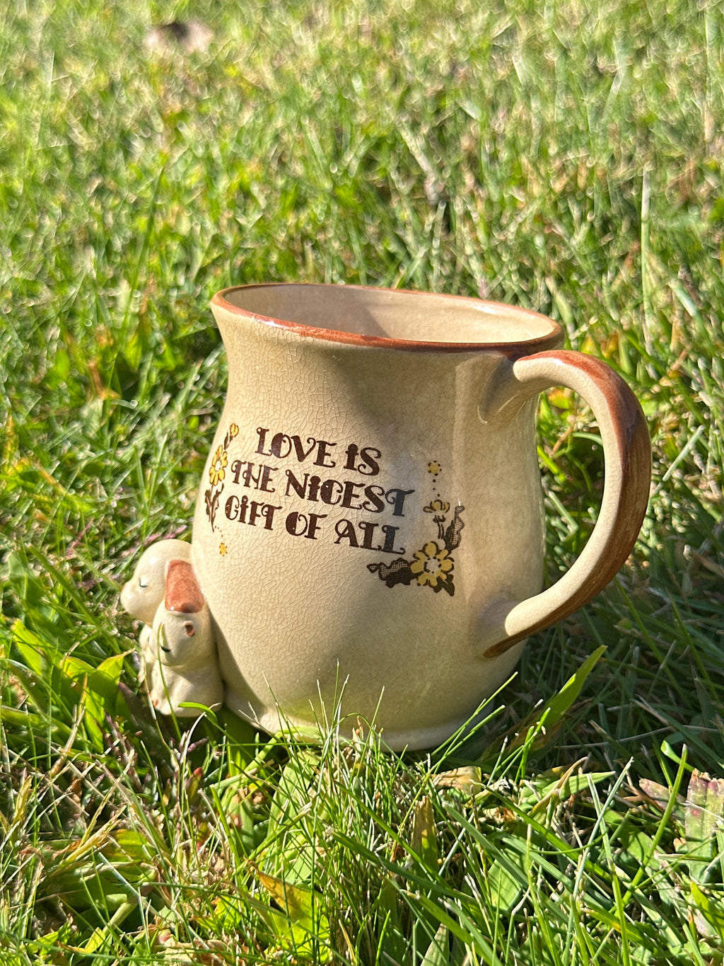 Vintage Ceramic Mug with Cat & Dog – “Love is the Nicest Gift of All”