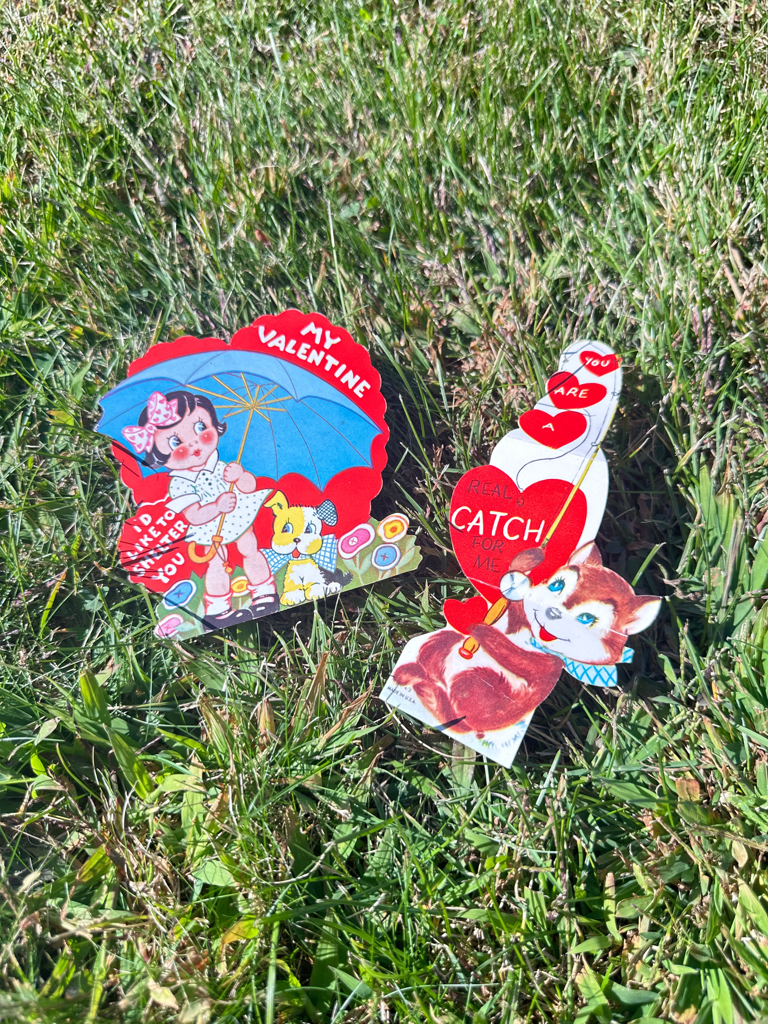 Lot of 2 Vintage Valentine Cards – Retro Mid-Century Style