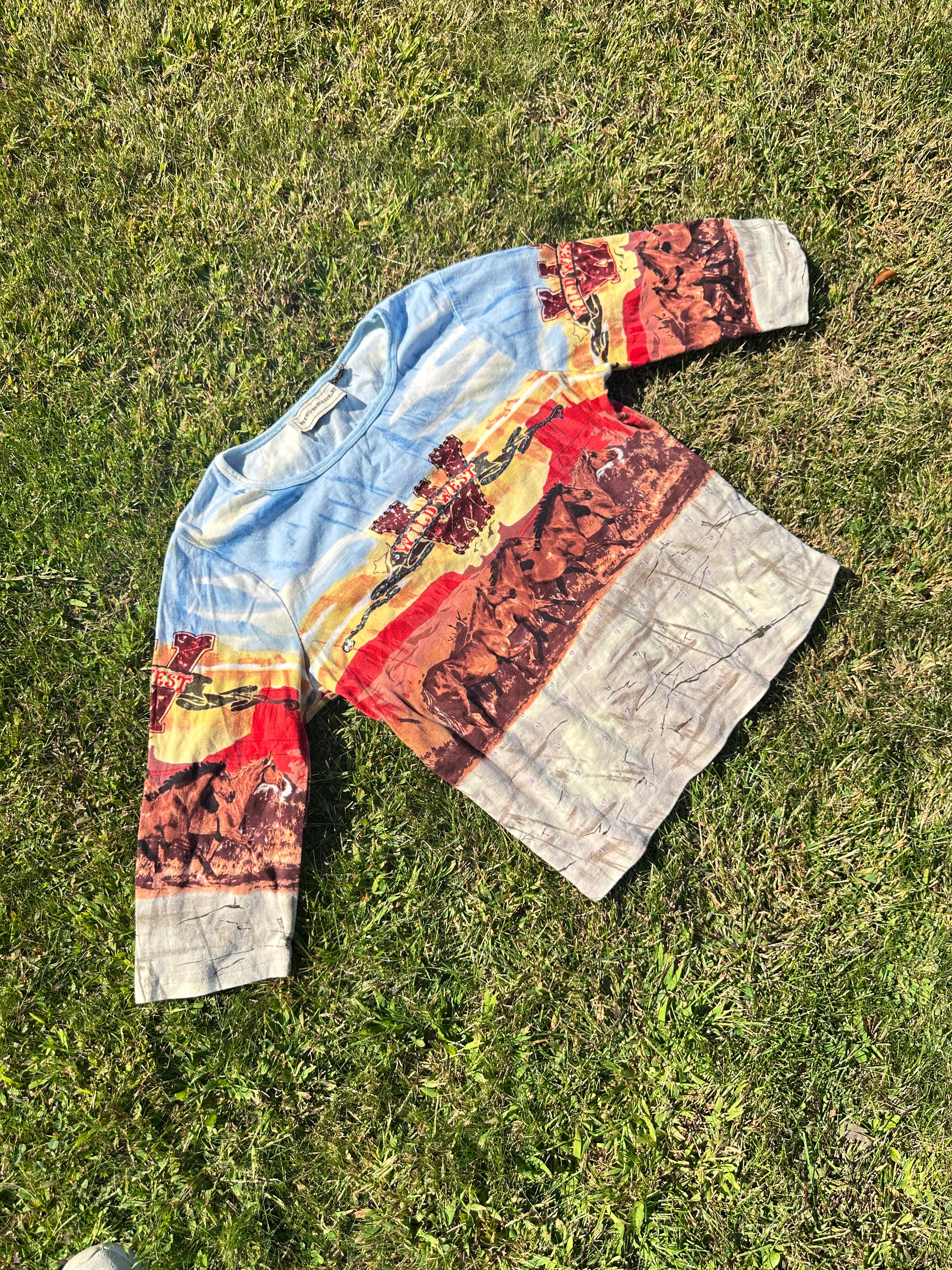 Vintage Stagecoach Western Scene Shirt – Long Sleeve Graphic Top