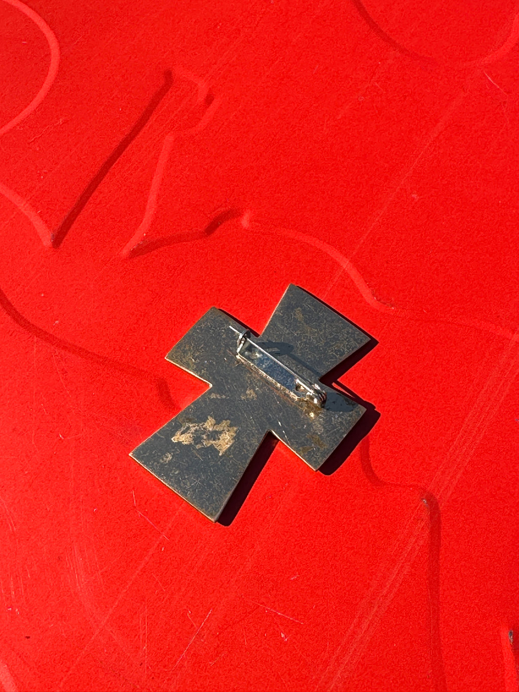 Vintage Modernist Enamel Cross Pin with Abstract Face Design