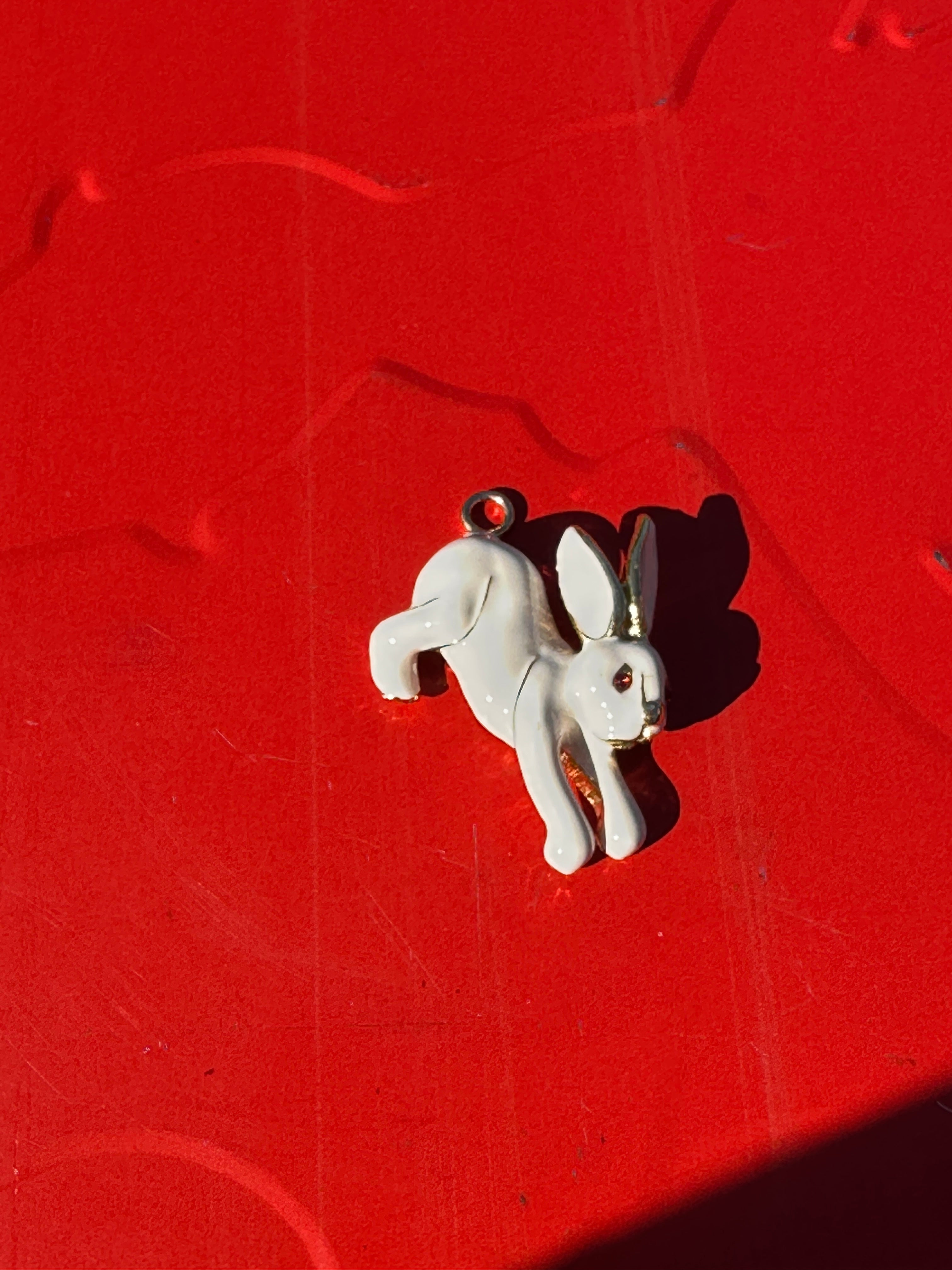 Vintage White Enamel Rabbit Charm or Pendant