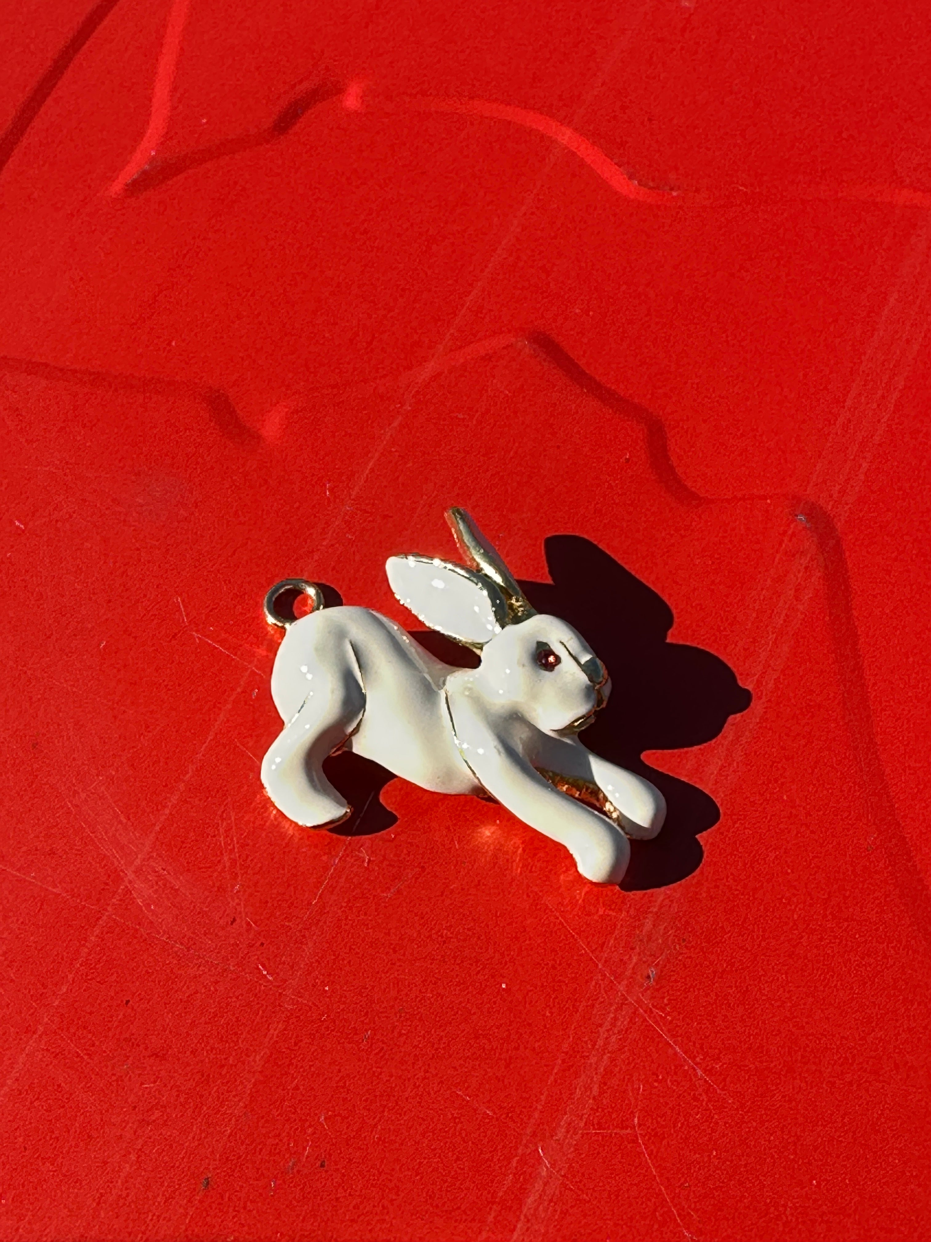 Vintage White Enamel Rabbit Charm or Pendant