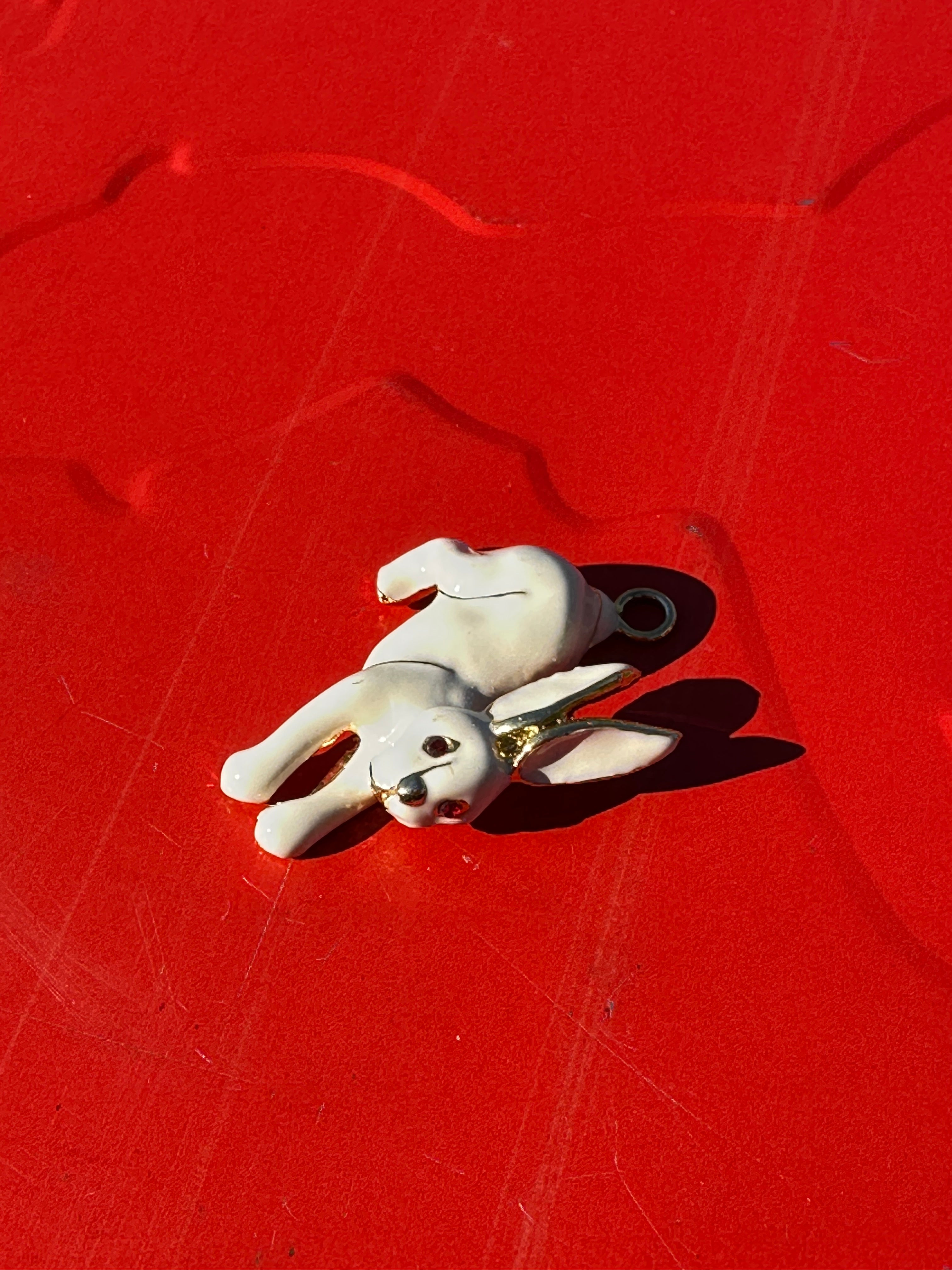 Vintage White Enamel Rabbit Charm or Pendant