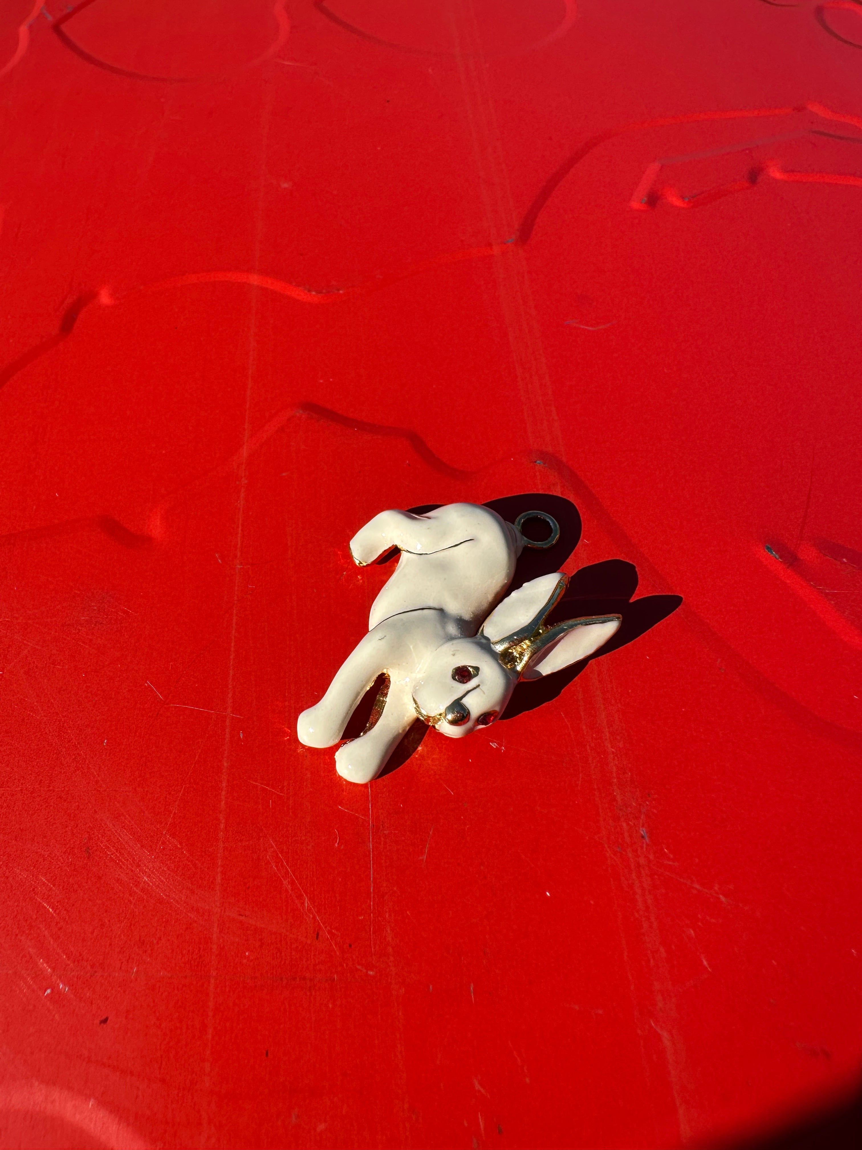 Vintage White Enamel Rabbit Charm or Pendant