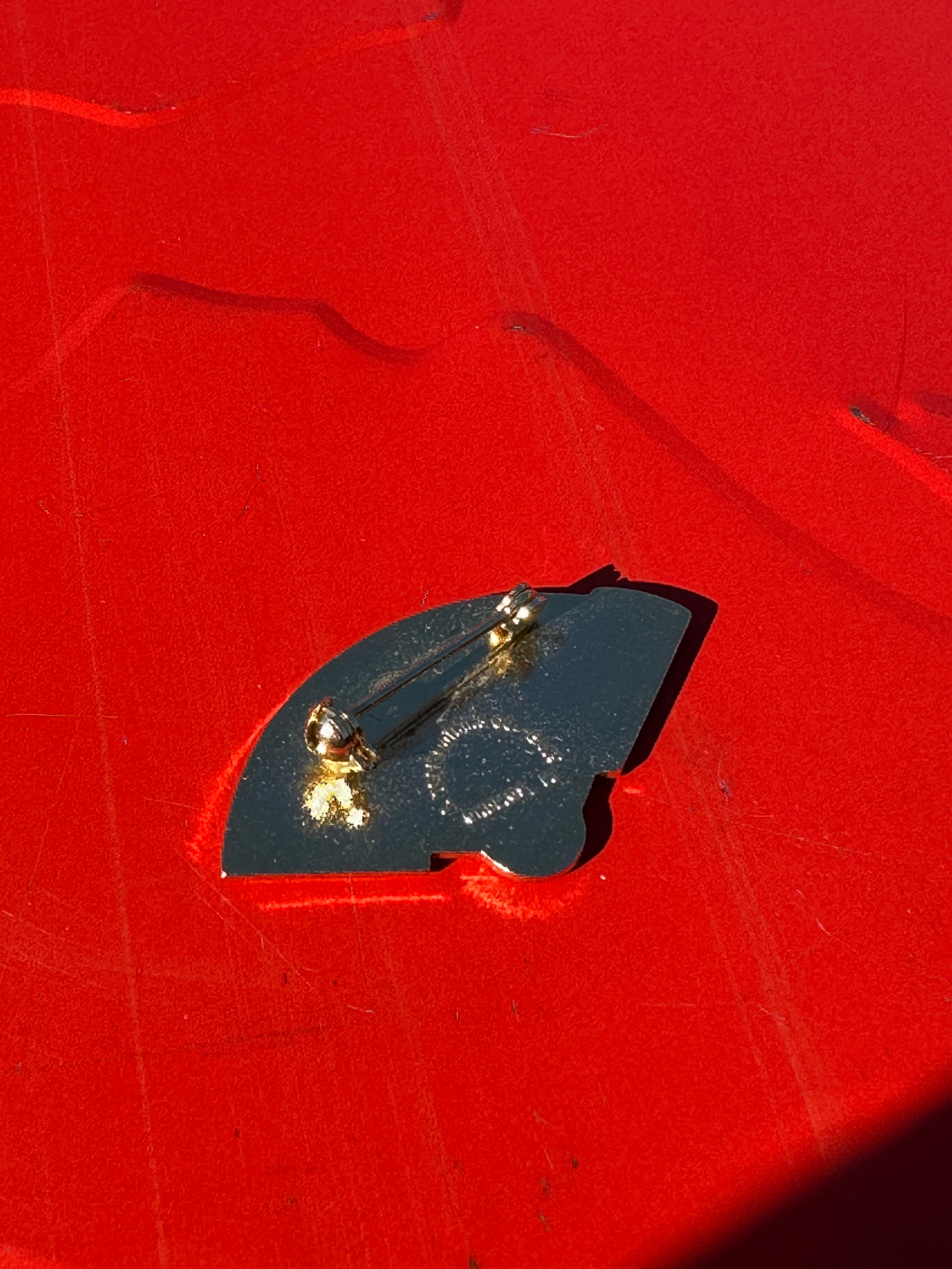 Vintage Cloisonné Fan-Shaped Pin with Cross, Book, and Heart Motifs