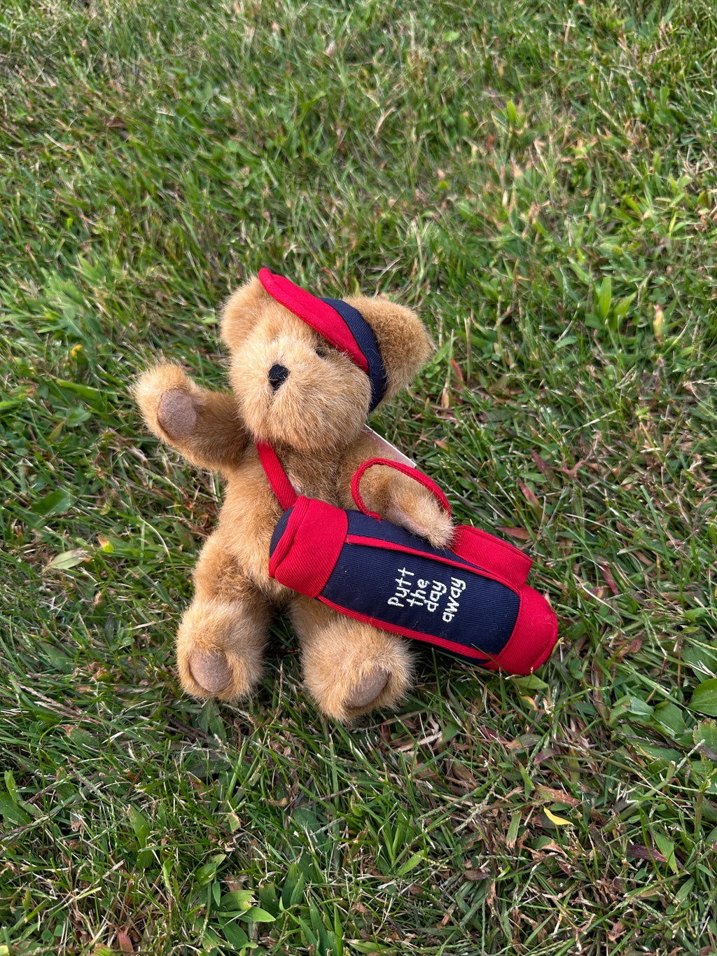 Teddy Bear Vintage Plush with Golf Bag & Cap – “Putt the Day Away” Golfing Teddy