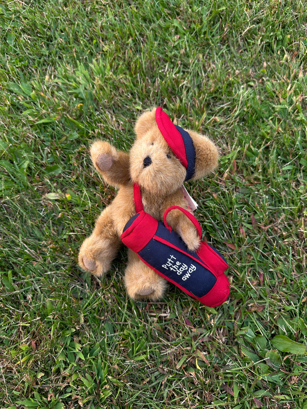 Teddy Bear Vintage Plush with Golf Bag & Cap – “Putt the Day Away” Golfing Teddy