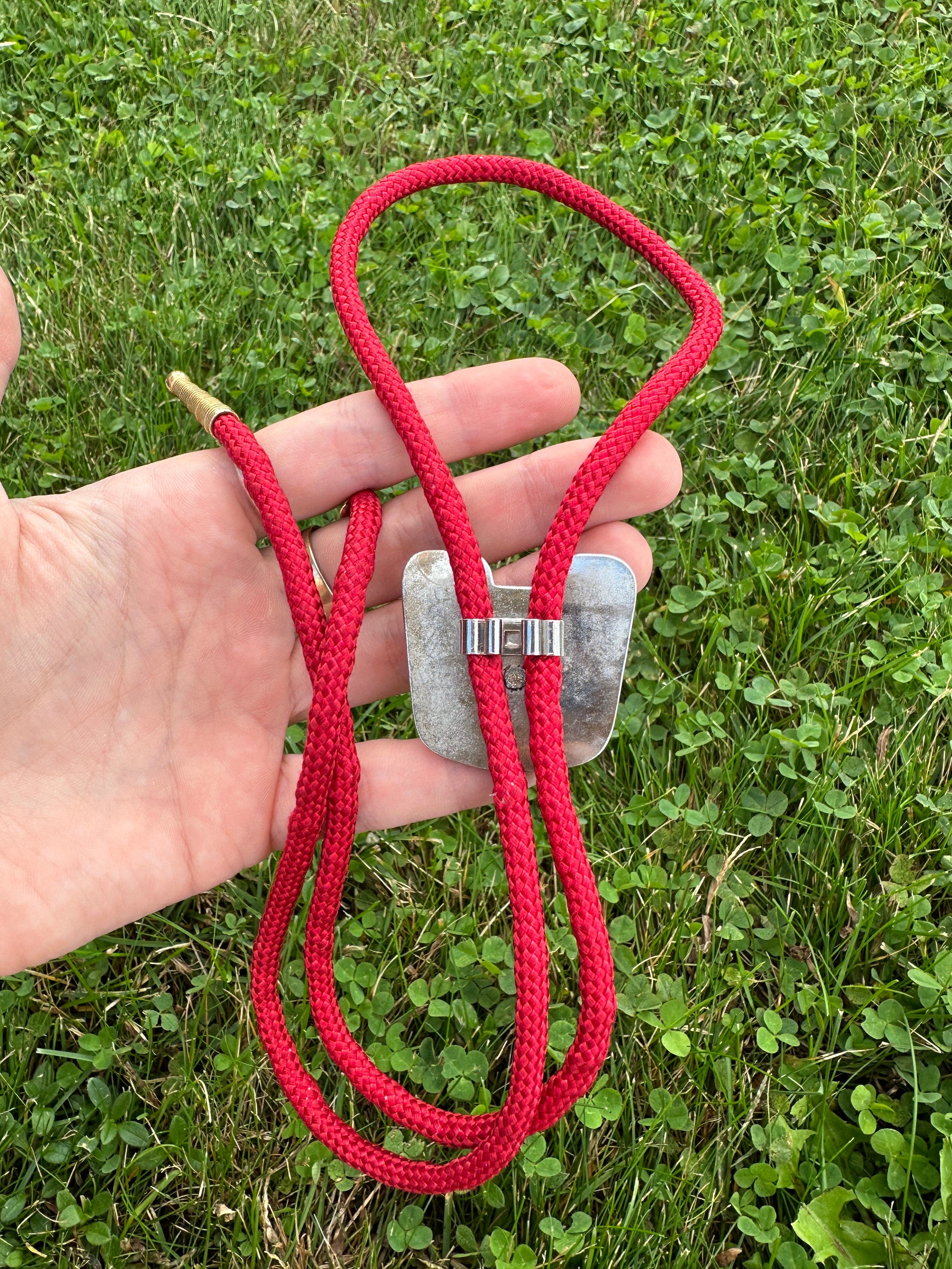 Bolo Tie Vintage Western with Red Braided Cord and Silver Cowboy Slide