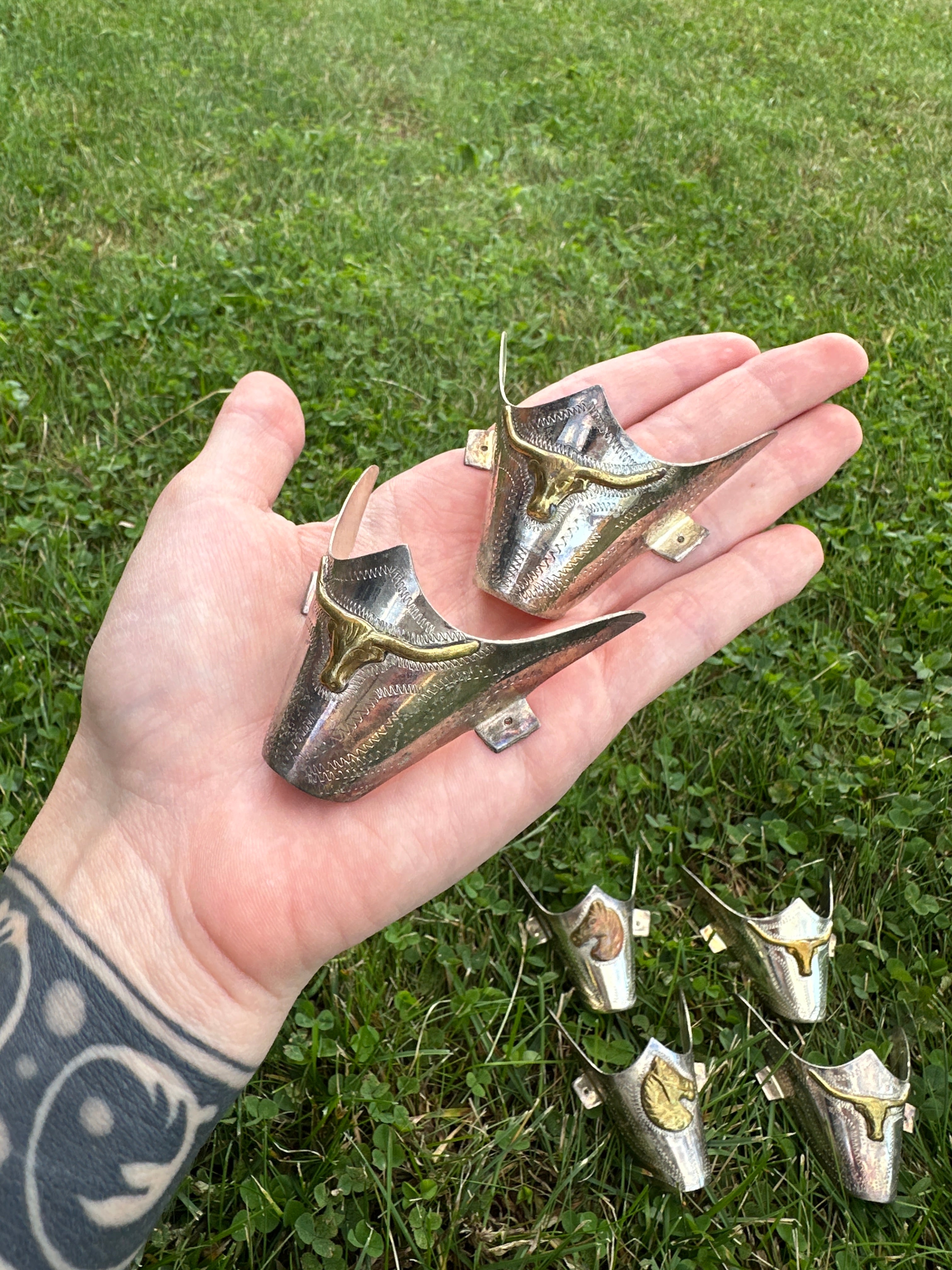 Vintage Western Boot or Spur Heel Guards – Silver and Gold Longhorn & Horse Designs