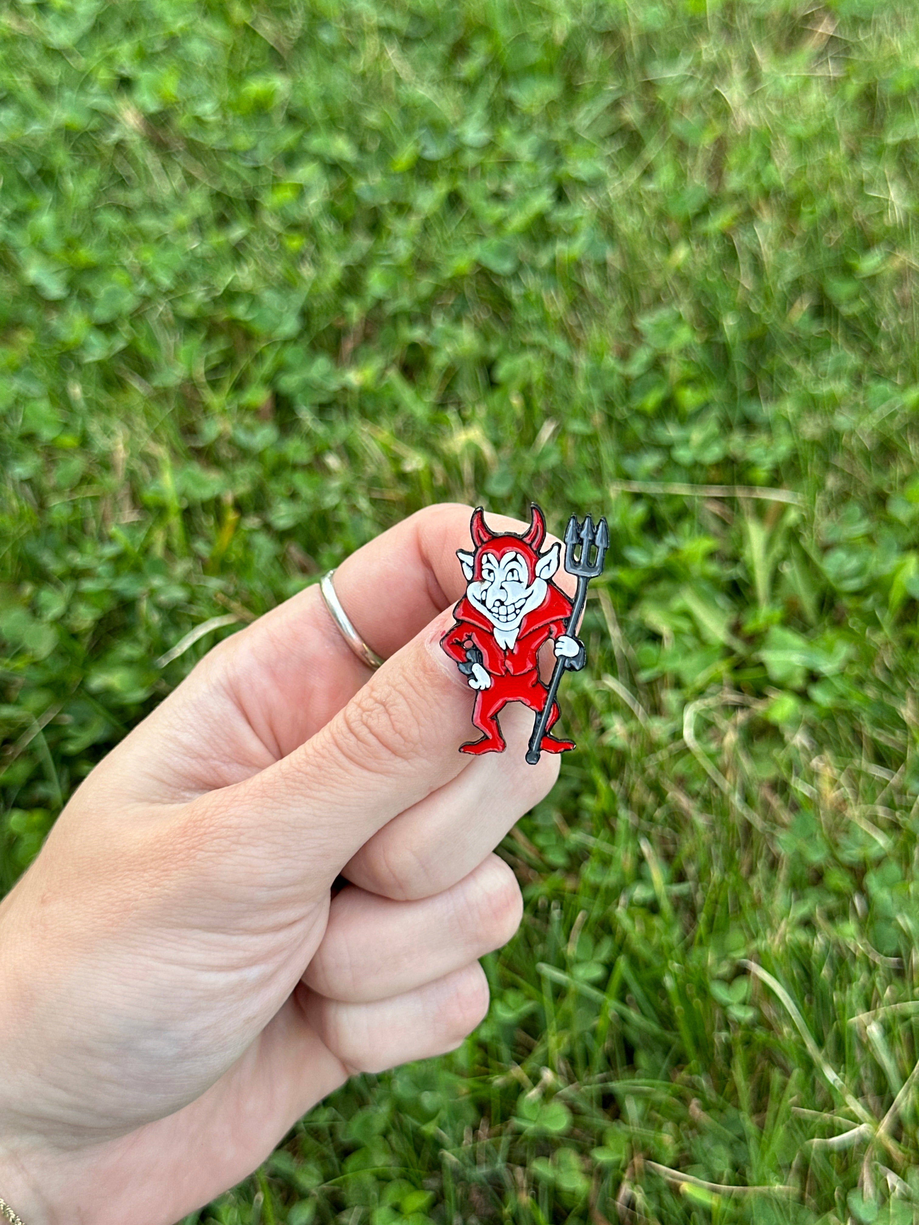 Cartoon Red Devil Lapel Pin