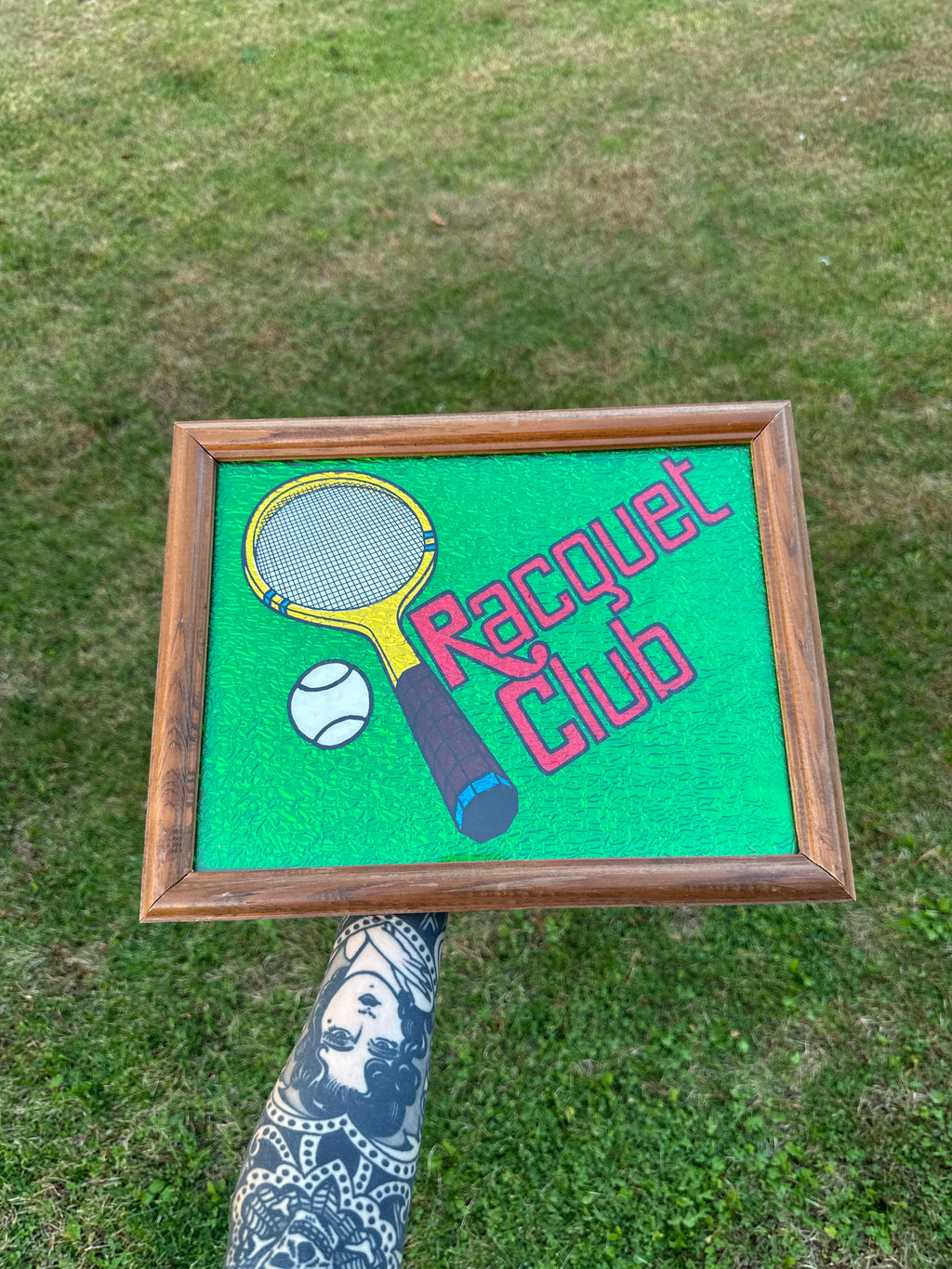 Framed 1980s “Racquet Club” Framed Wall Art – Tennis Racket & Ball Graphic Print