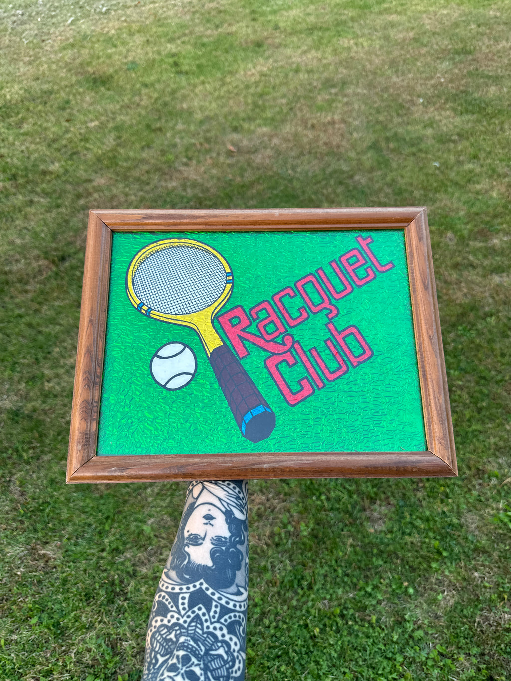 Framed 1980s “Racquet Club” Framed Wall Art – Tennis Racket & Ball Graphic Print