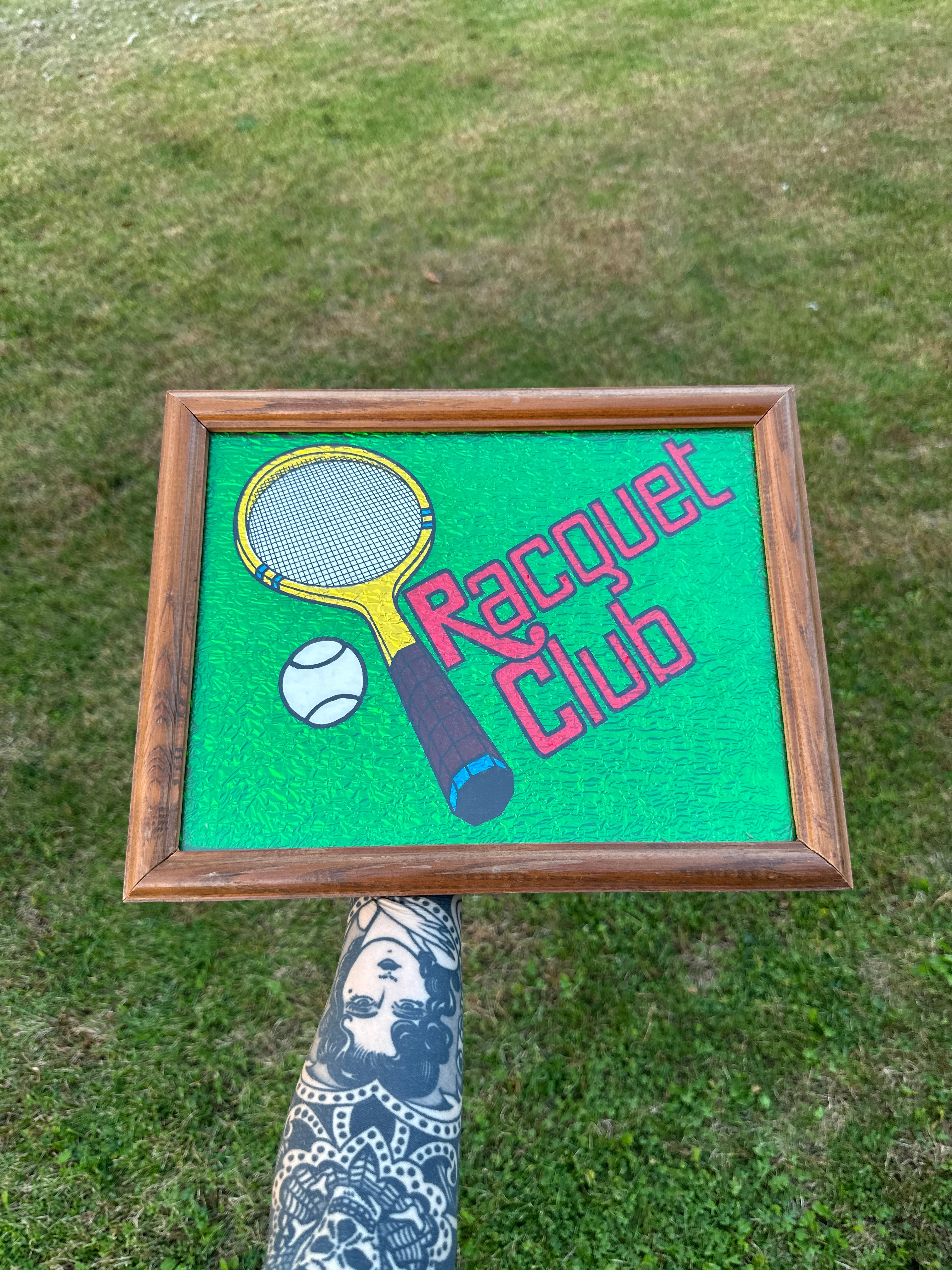 Framed 1980s “Racquet Club” Framed Wall Art – Tennis Racket & Ball Graphic Print