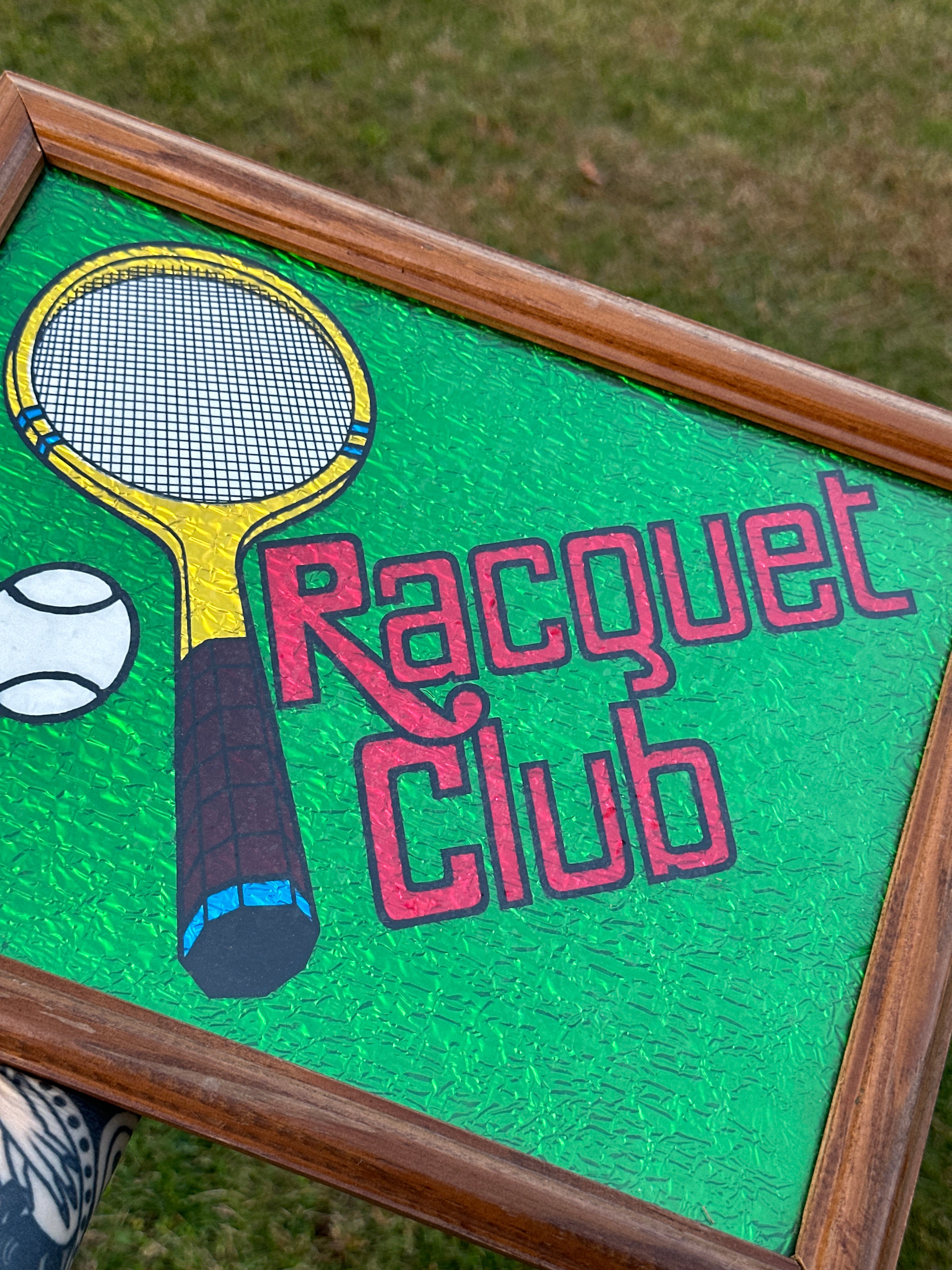 Framed 1980s “Racquet Club” Framed Wall Art – Tennis Racket & Ball Graphic Print