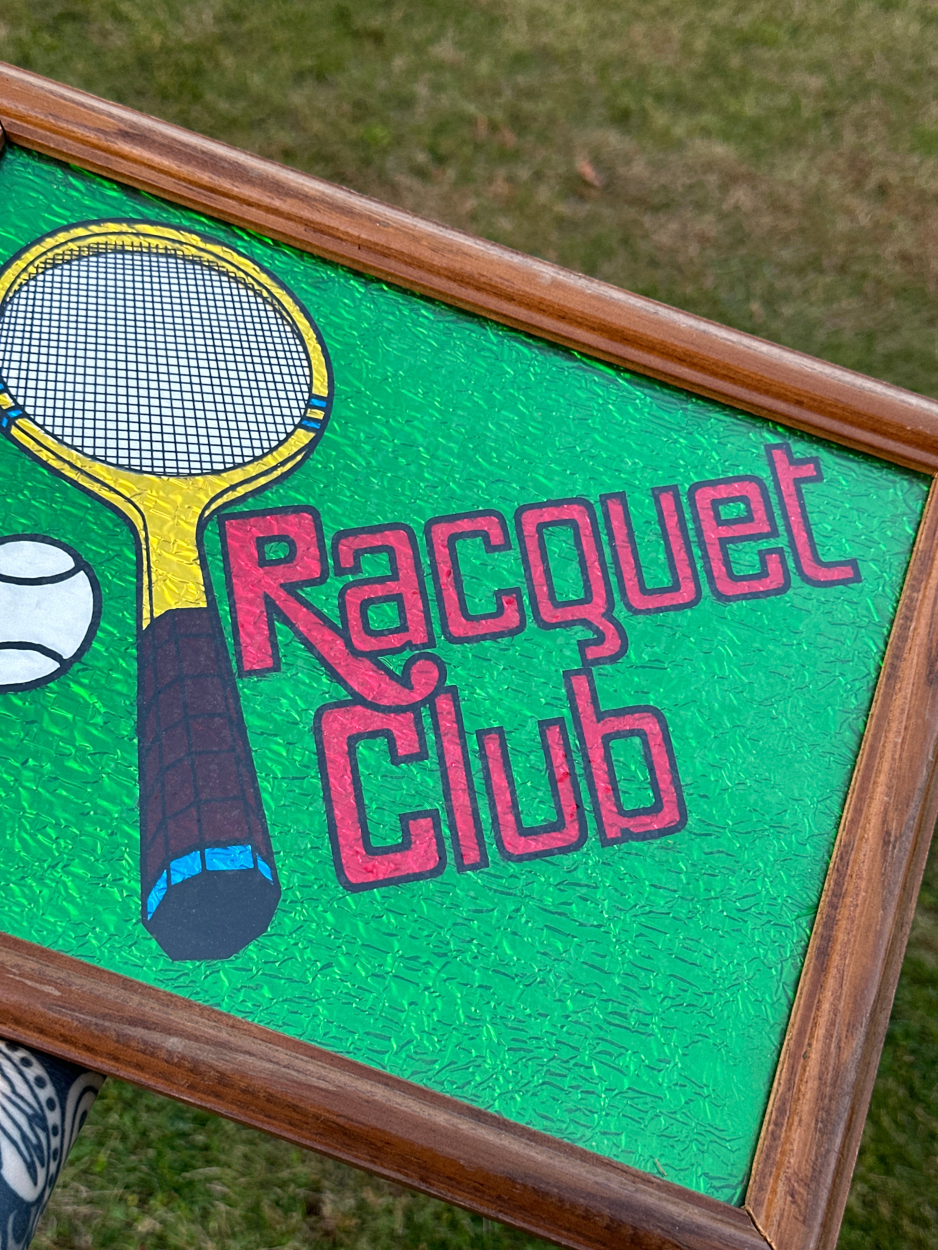 Framed 1980s “Racquet Club” Framed Wall Art – Tennis Racket & Ball Graphic Print