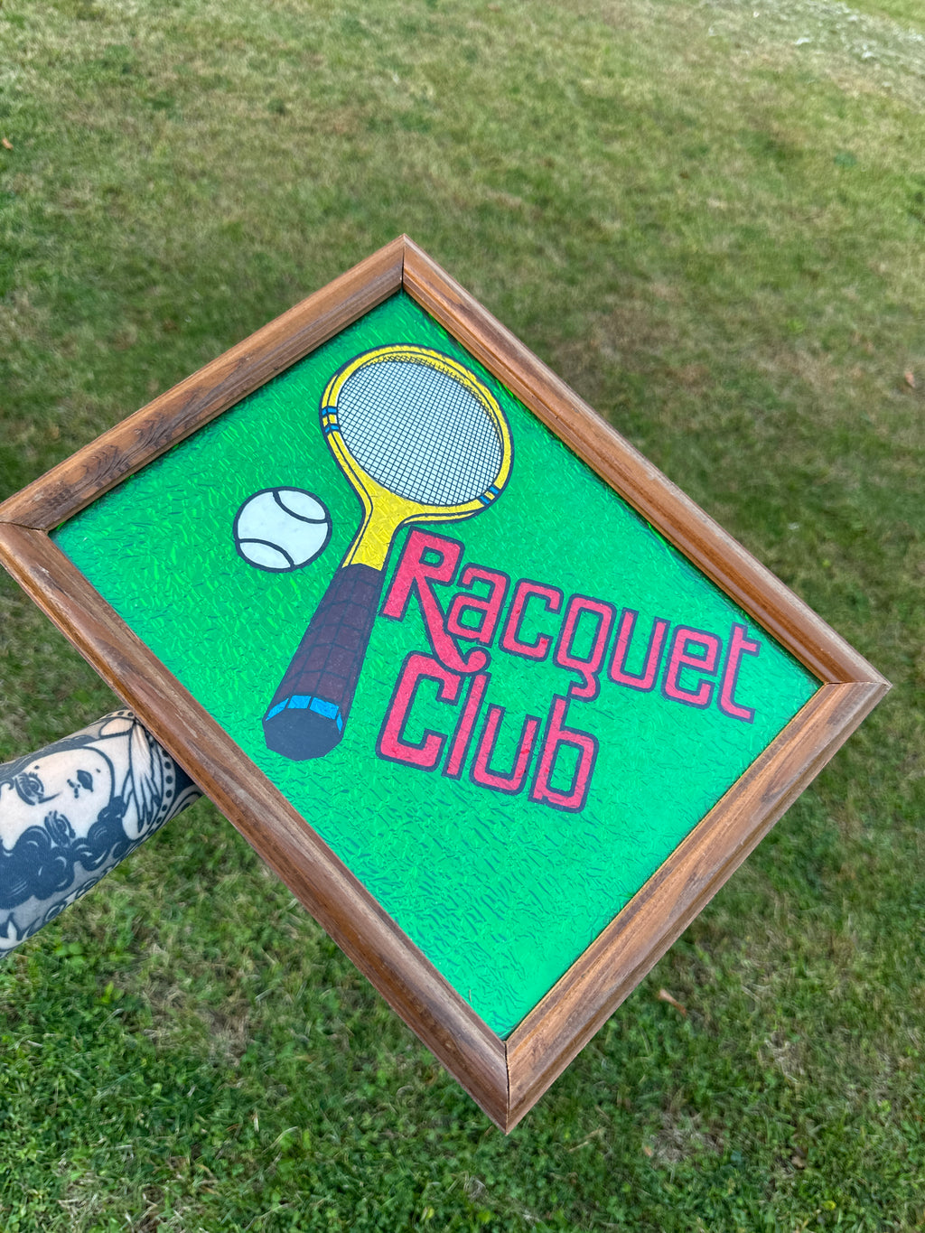 Framed 1980s “Racquet Club” Framed Wall Art – Tennis Racket & Ball Graphic Print