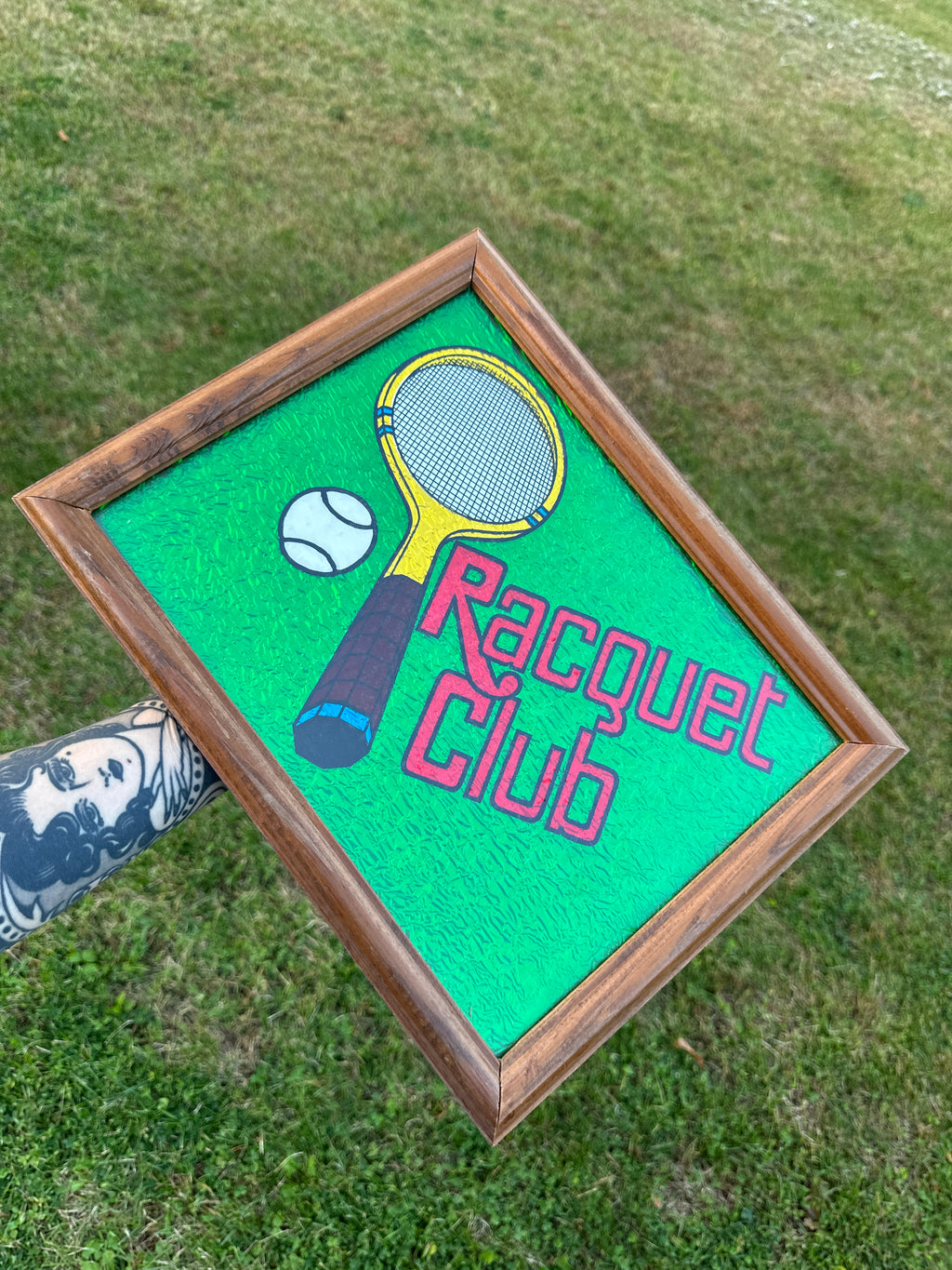 Framed 1980s “Racquet Club” Framed Wall Art – Tennis Racket & Ball Graphic Print