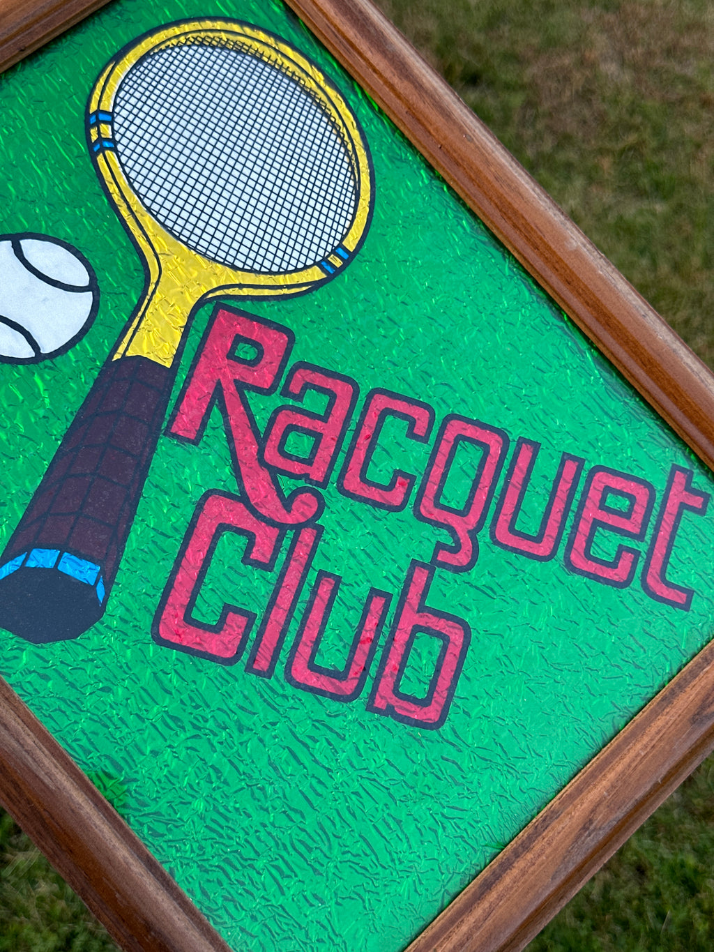Framed 1980s “Racquet Club” Framed Wall Art – Tennis Racket & Ball Graphic Print