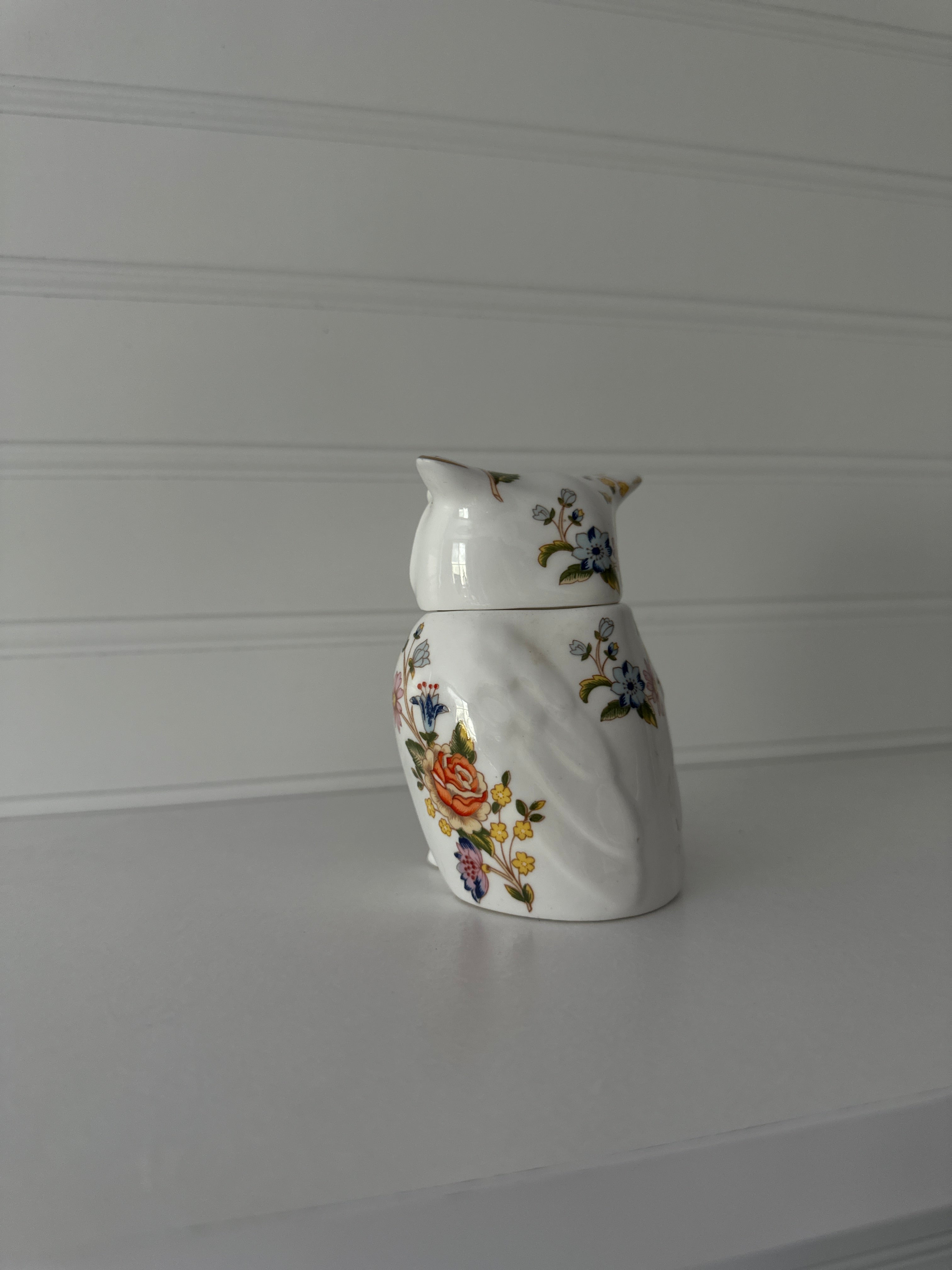 Vintage Porcelain Owl Figurine with Floral & Gold Detail