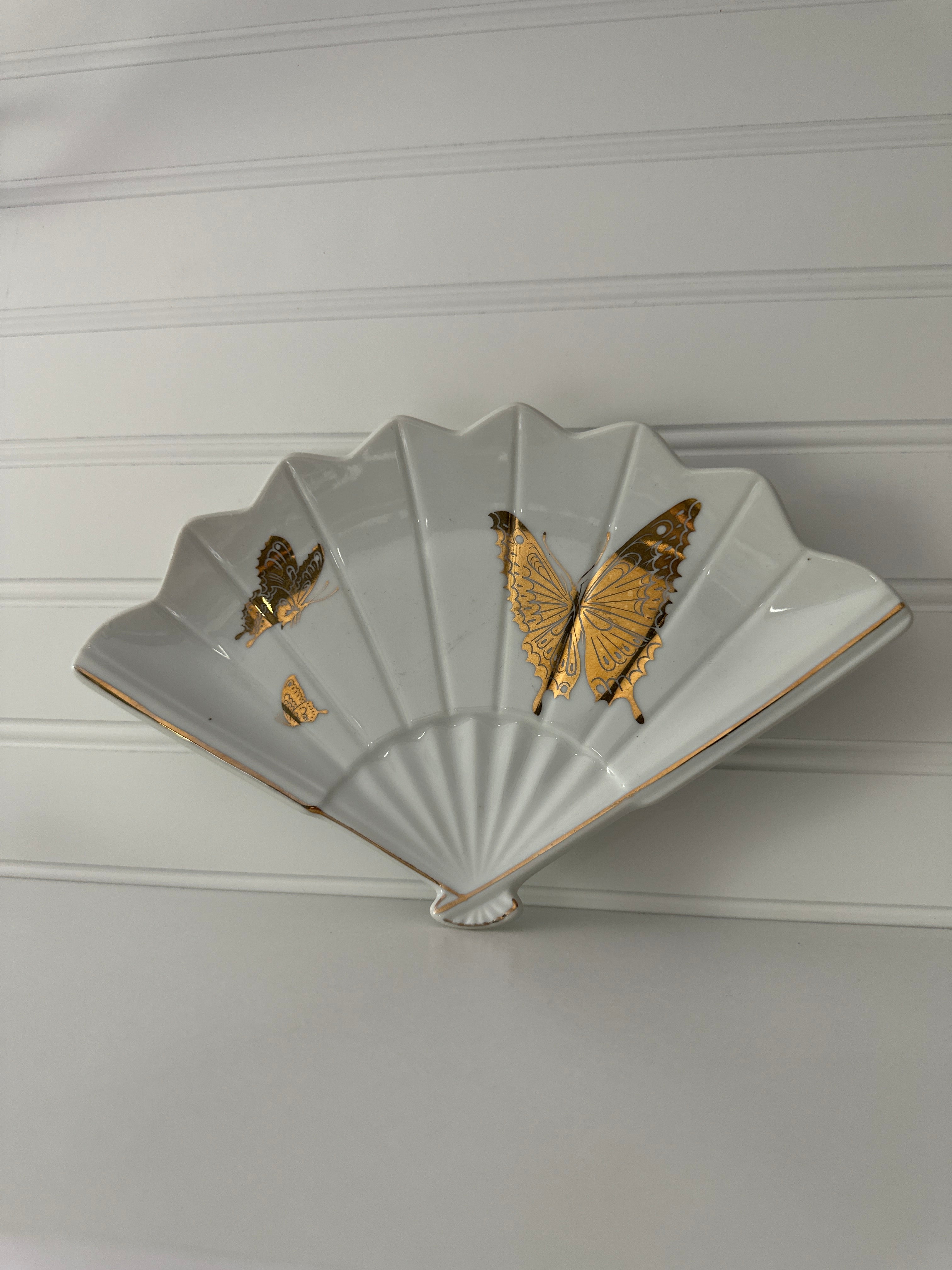 Vintage Japan butterfly fan trinkets dish / ashtray