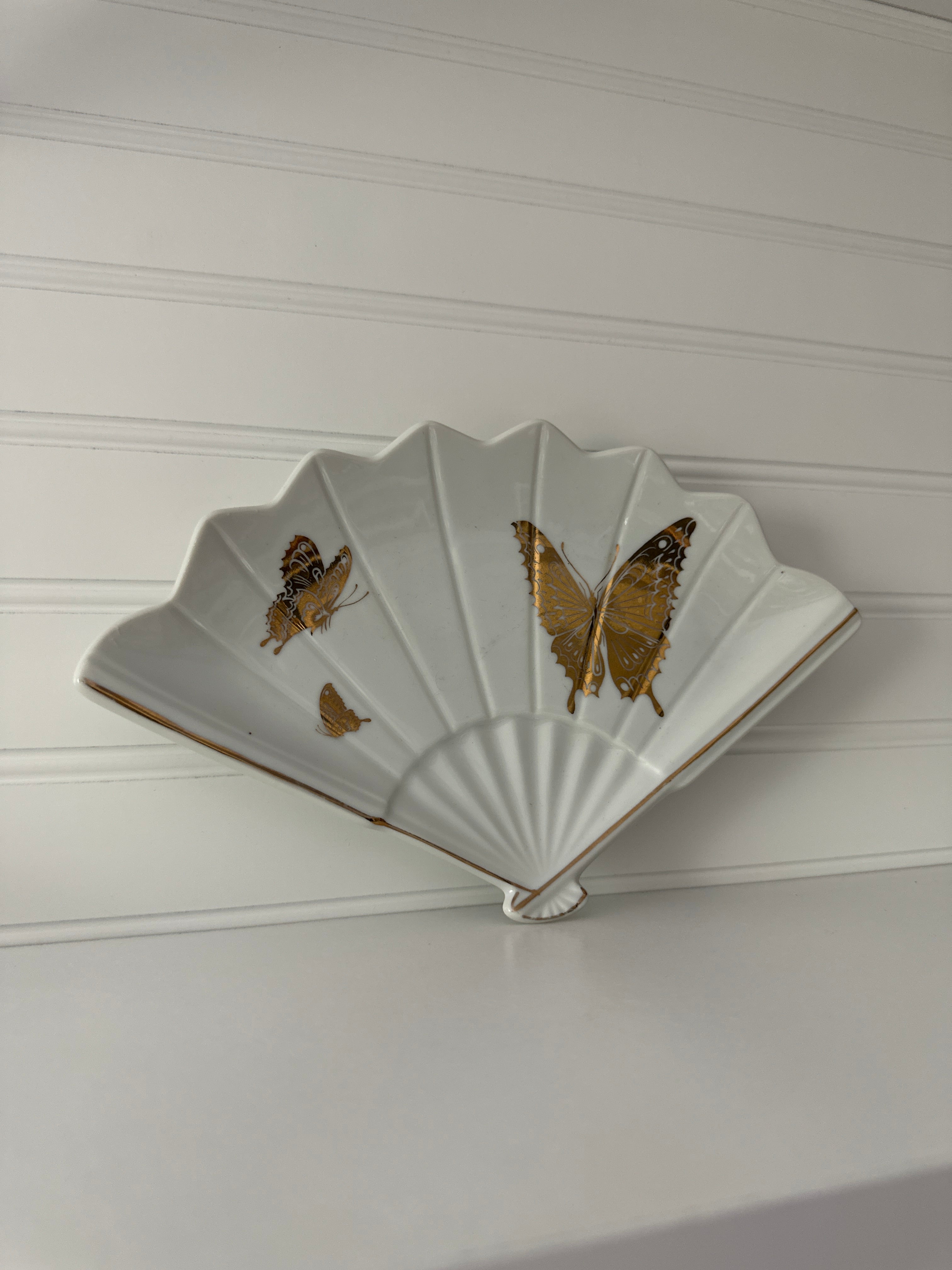 Vintage Japan butterfly fan trinkets dish / ashtray