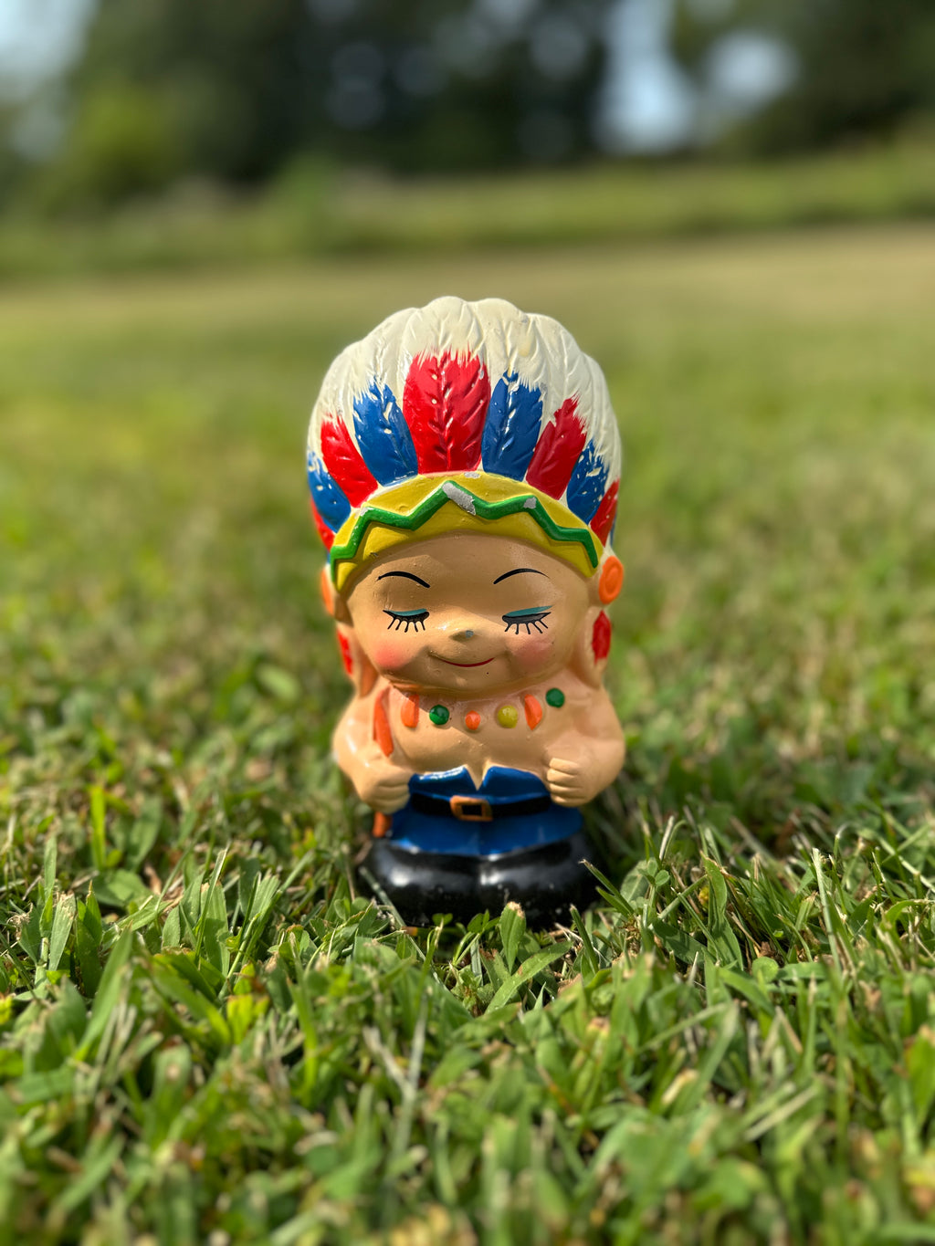 Vintage Chalkware Bank – Native-Inspired Figurine with Feather Headdress