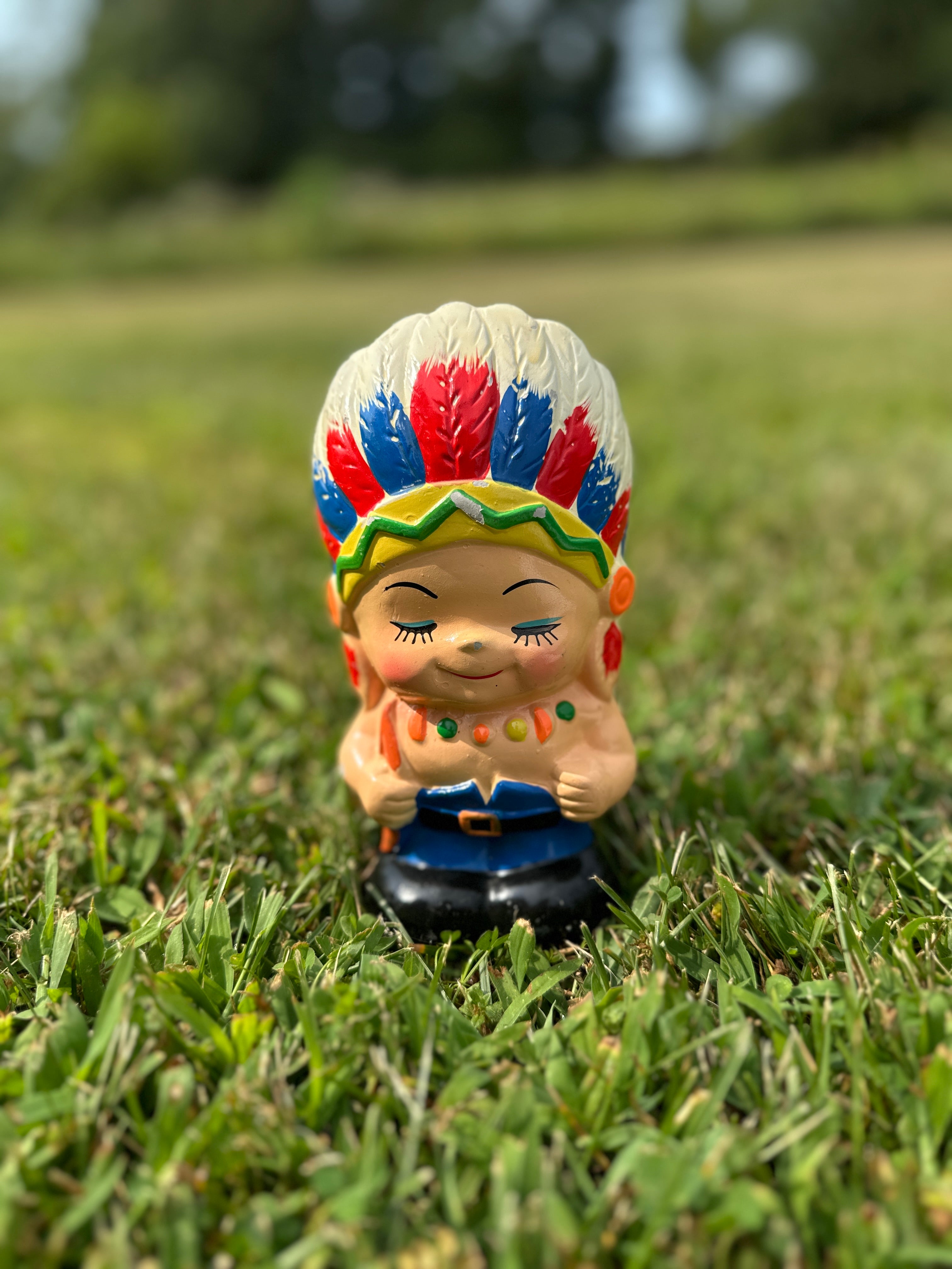 Vintage Chalkware Bank – Native-Inspired Figurine with Feather Headdress