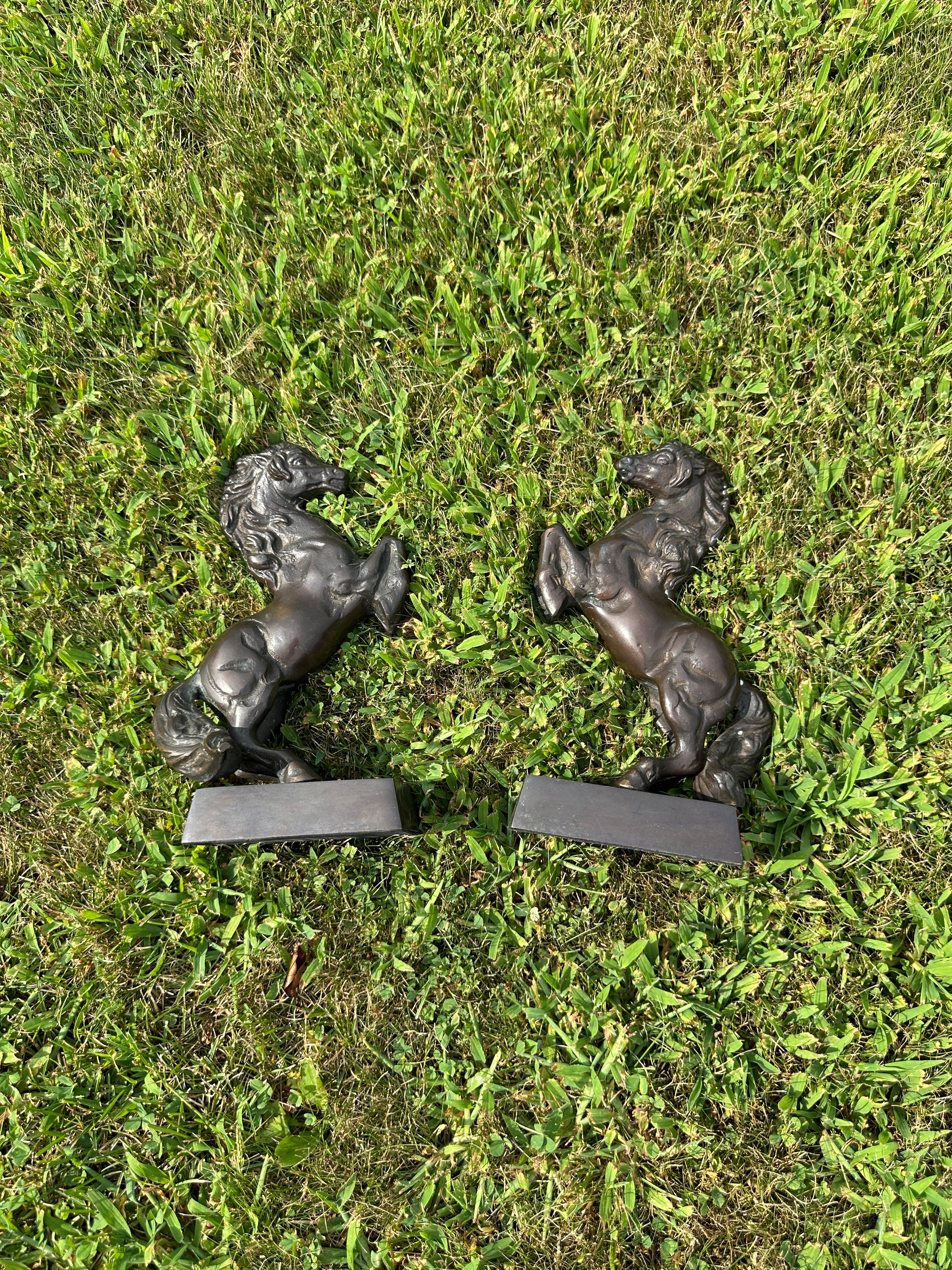 Brass Rearing Stallion Horse Bookends - Pair of vintage bookends