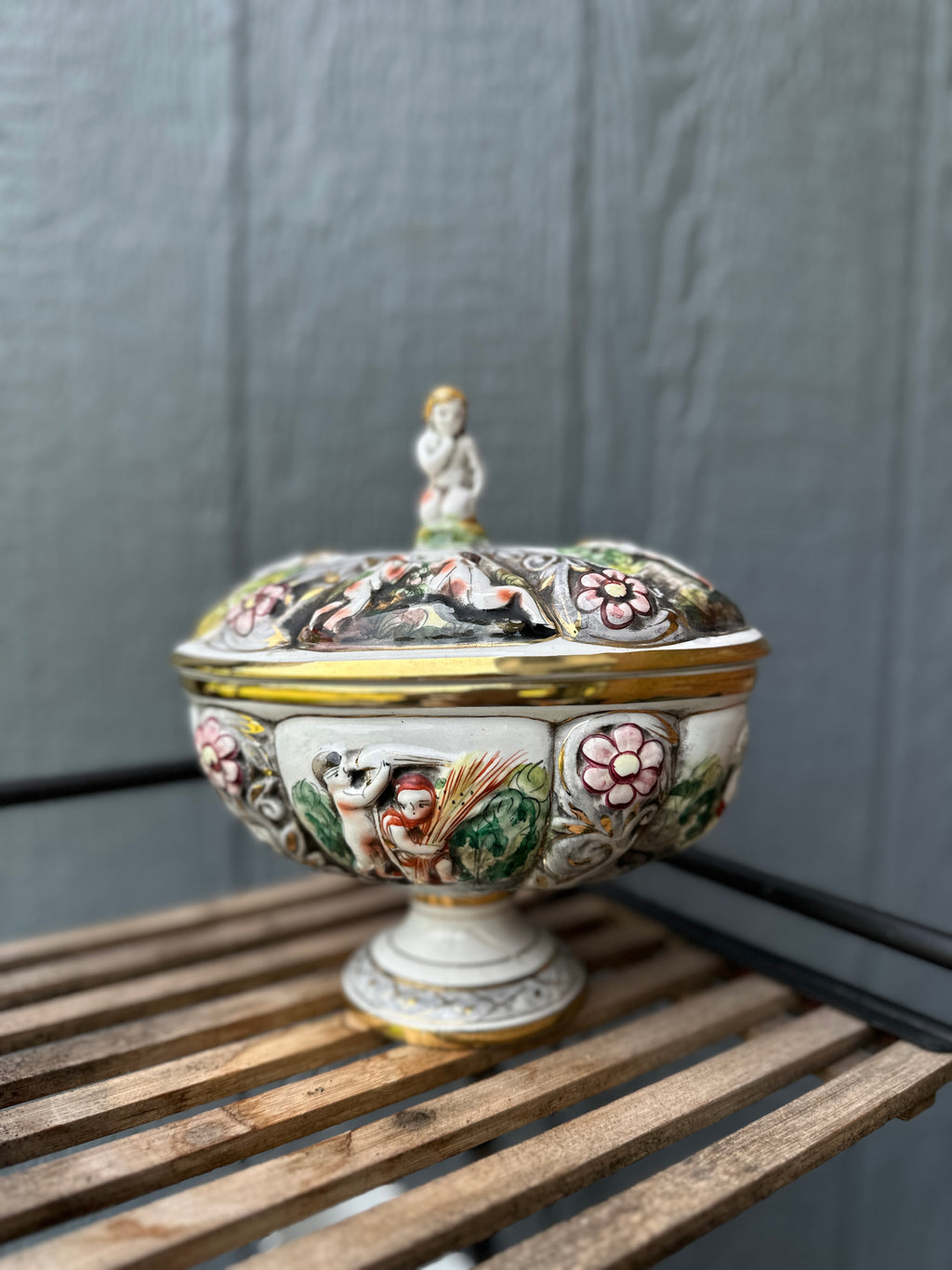 Vintage Hand-Painted Italian Majolica Covered Dish