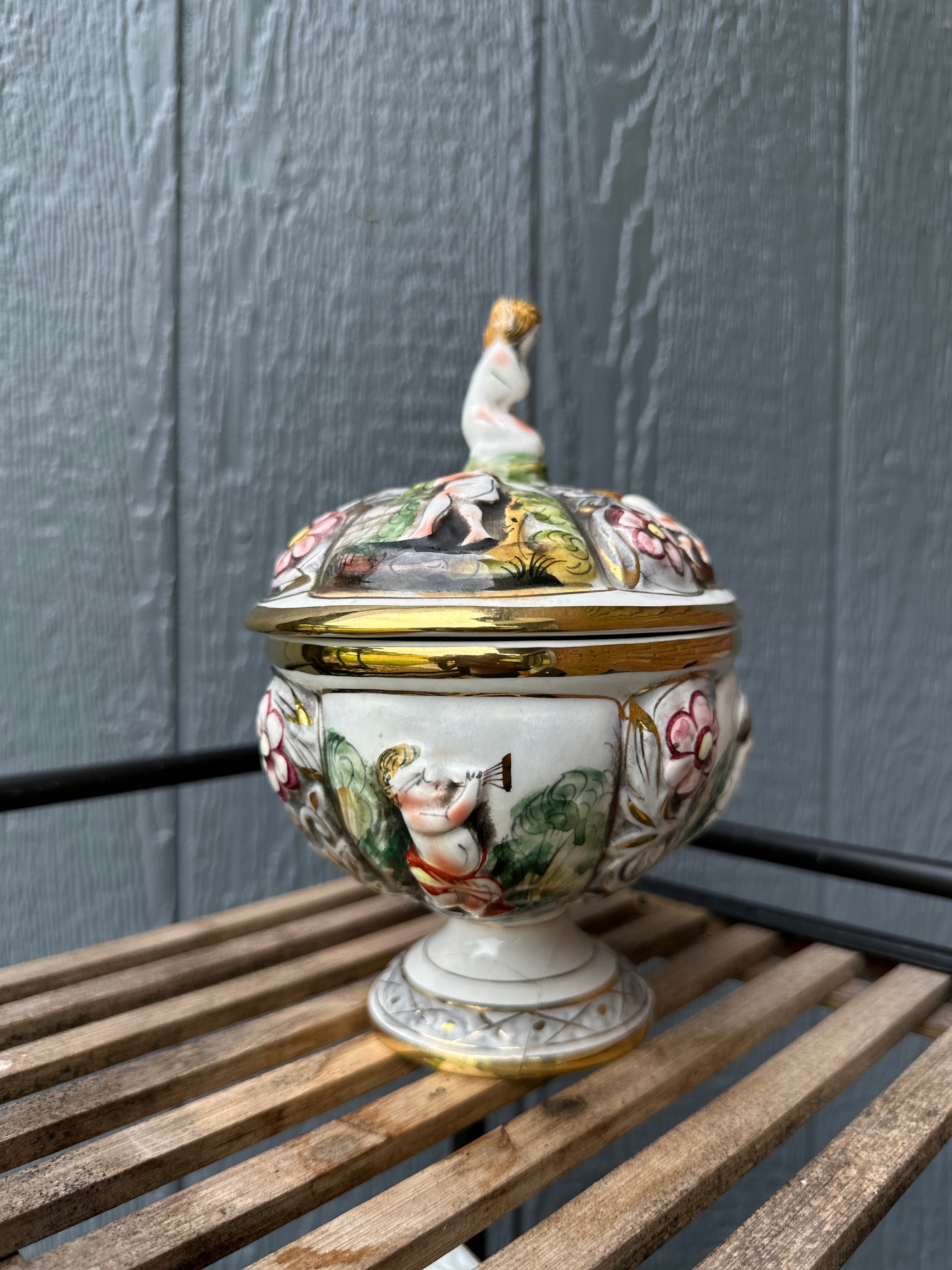 Vintage Hand-Painted Italian Majolica Covered Dish