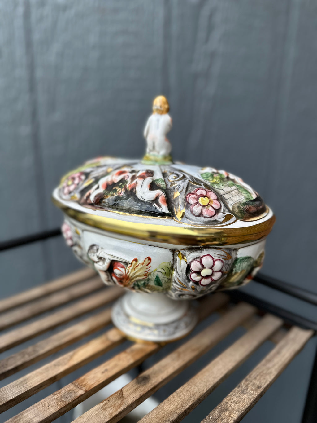 Vintage Hand-Painted Italian Majolica Covered Dish