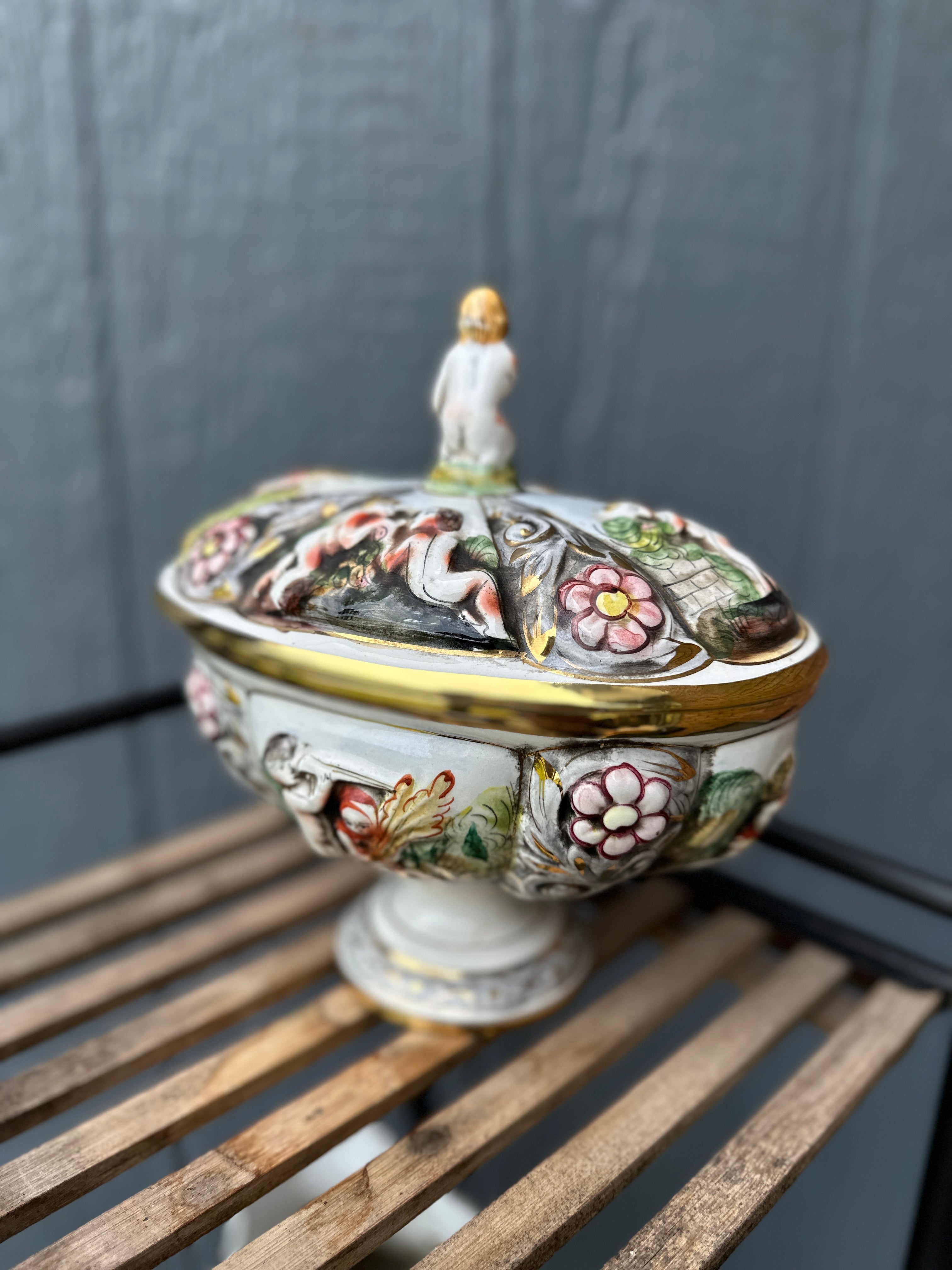 Vintage Hand-Painted Italian Majolica Covered Dish
