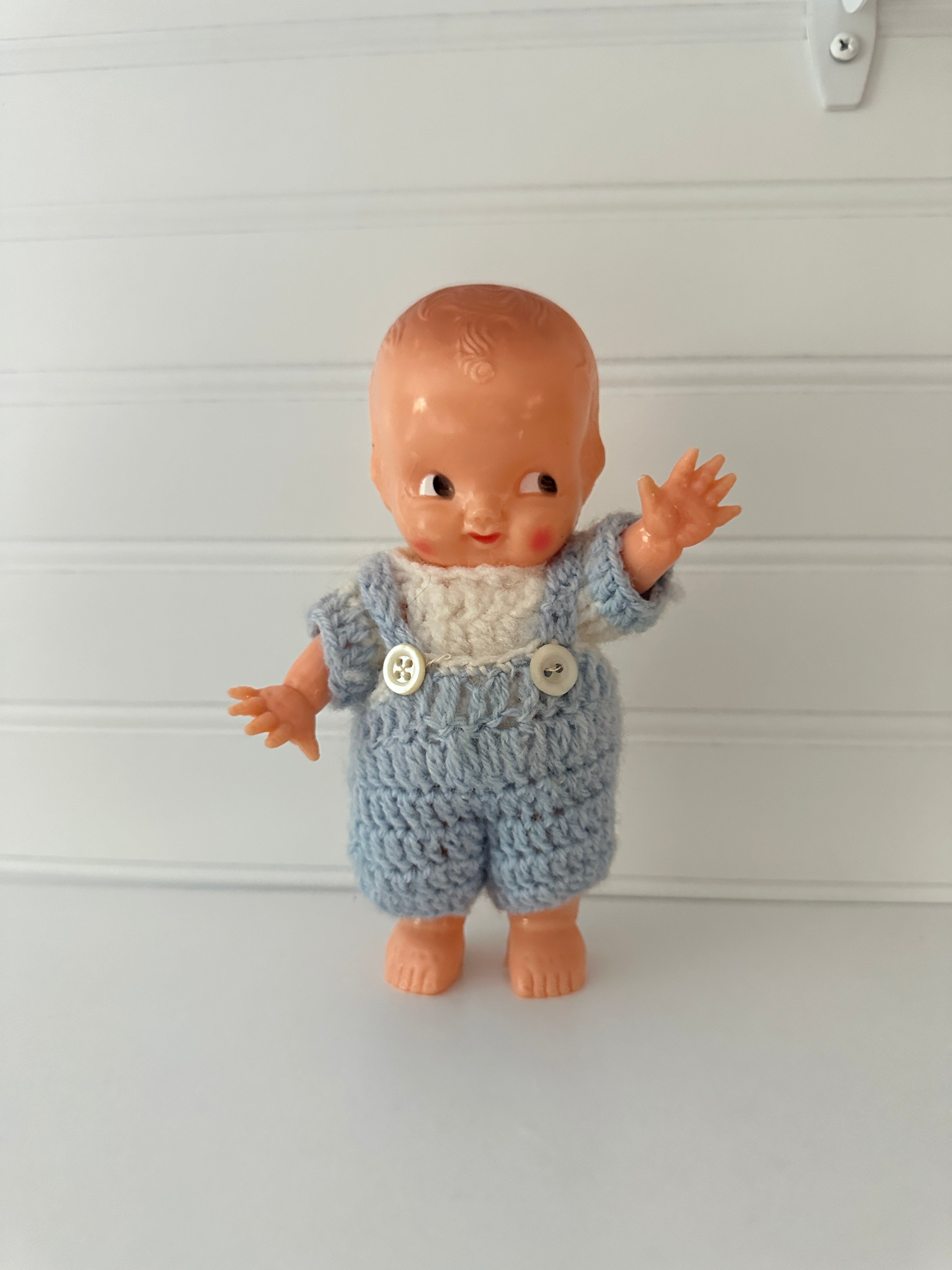 Kewpie- Vintage Style Baby Doll in Handmade Blue Outfit