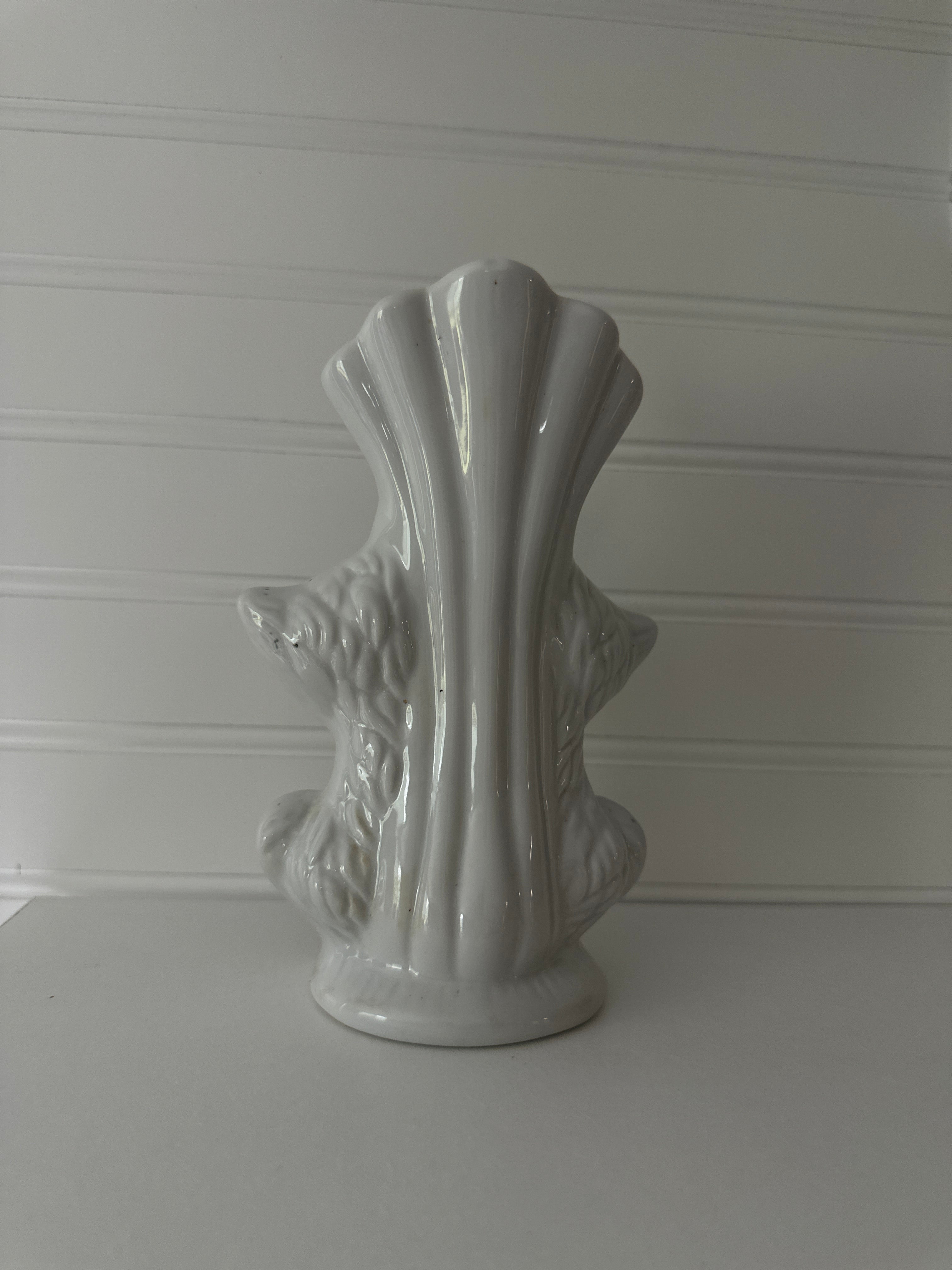 Vintage Double Cat Ceramic Vase with Pink Flower – Mid Century Kitsch Cat Planter